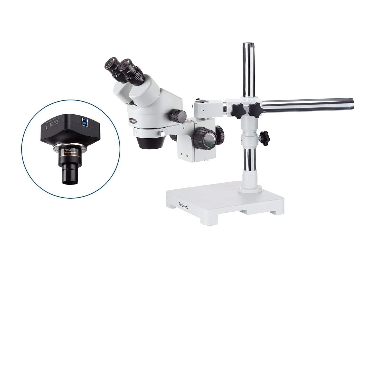 AmScope SM-3B Series Binocular Zoom Stereo Microscope With Optional Digital Camera on Single Arm Boom Stand - Image 4