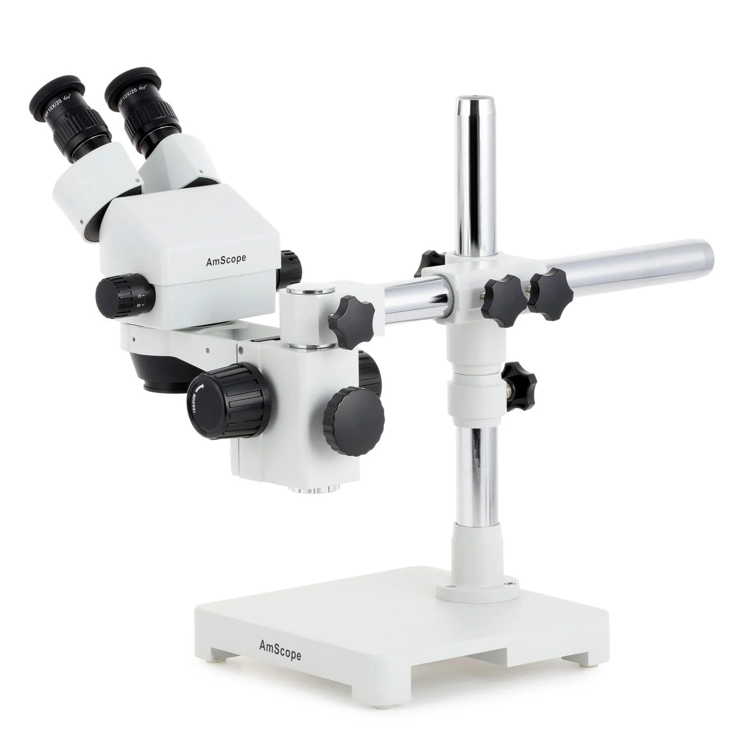 AmScope SM-3 Series Zoom Binocular Stereo Microscope with 150W Halogen Ring Light and Optional Digital Camera on Single Arm Boom Stand - Image 6
