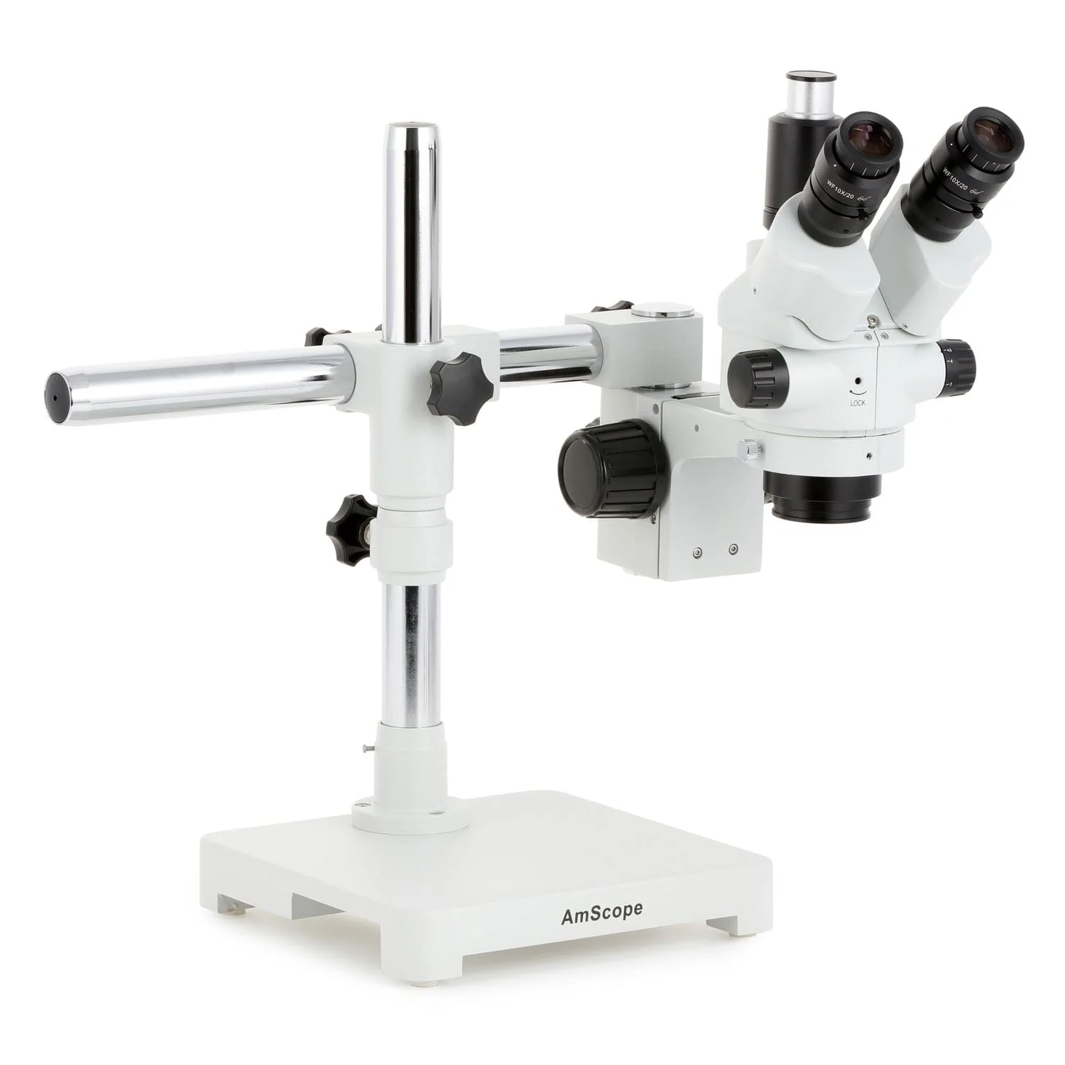 AmScope SM-3 Series Simul-Focal Lockable Zoom Trinocular Stereo Microscope with 144 LED Compact Ring Light and Optional Digital Camera on Single Arm Boom Stand - Image 9