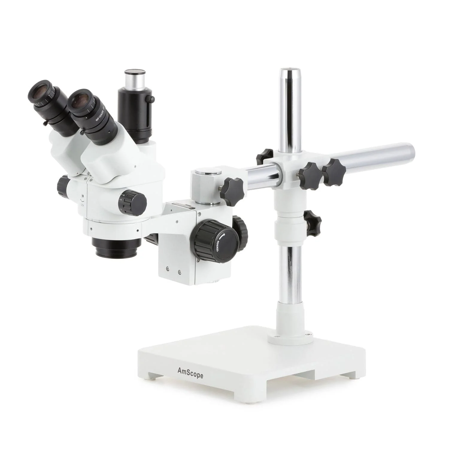 AmScope SM-3 Series Simul-Focal Lockable Zoom Trinocular Stereo Microscope with Auto Focus Camera on Single Arm Boom Stand - Image 2