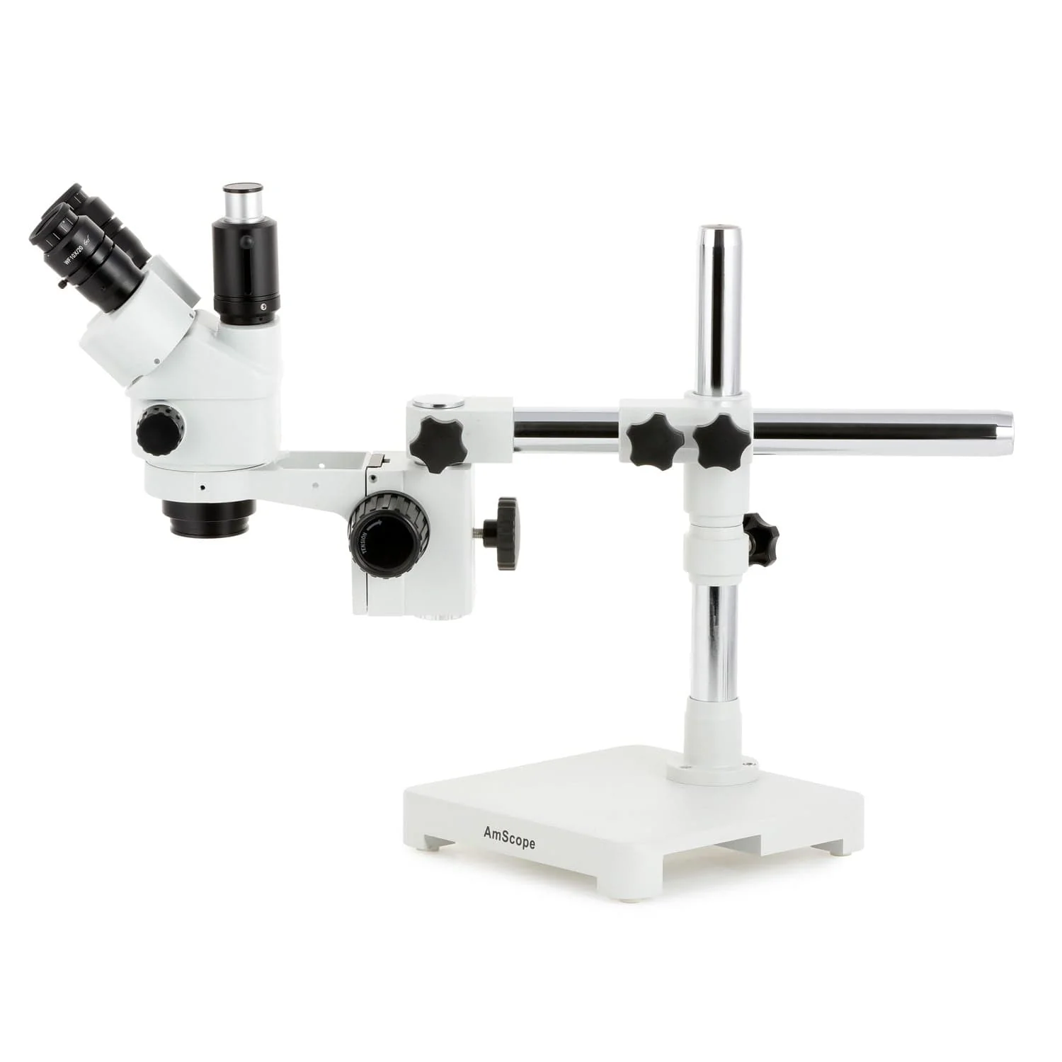 AmScope SM-3 Series Simul-Focal Lockable Zoom Trinocular Stereo Microscope with 150W Halogen Ring Light and Auto Focus Camera on Single Arm Boom Stand - Image 11