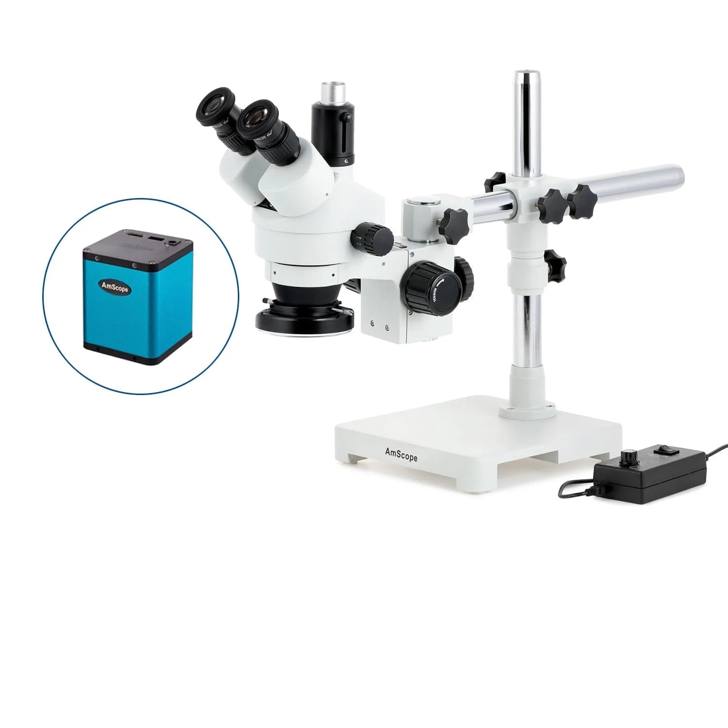 AmScope SM-3 Series Zoom Trinocular Stereo Microscope with 144 LED Ring Light and Auto Focus Camera on Single Arm Boom Stand - Image 3