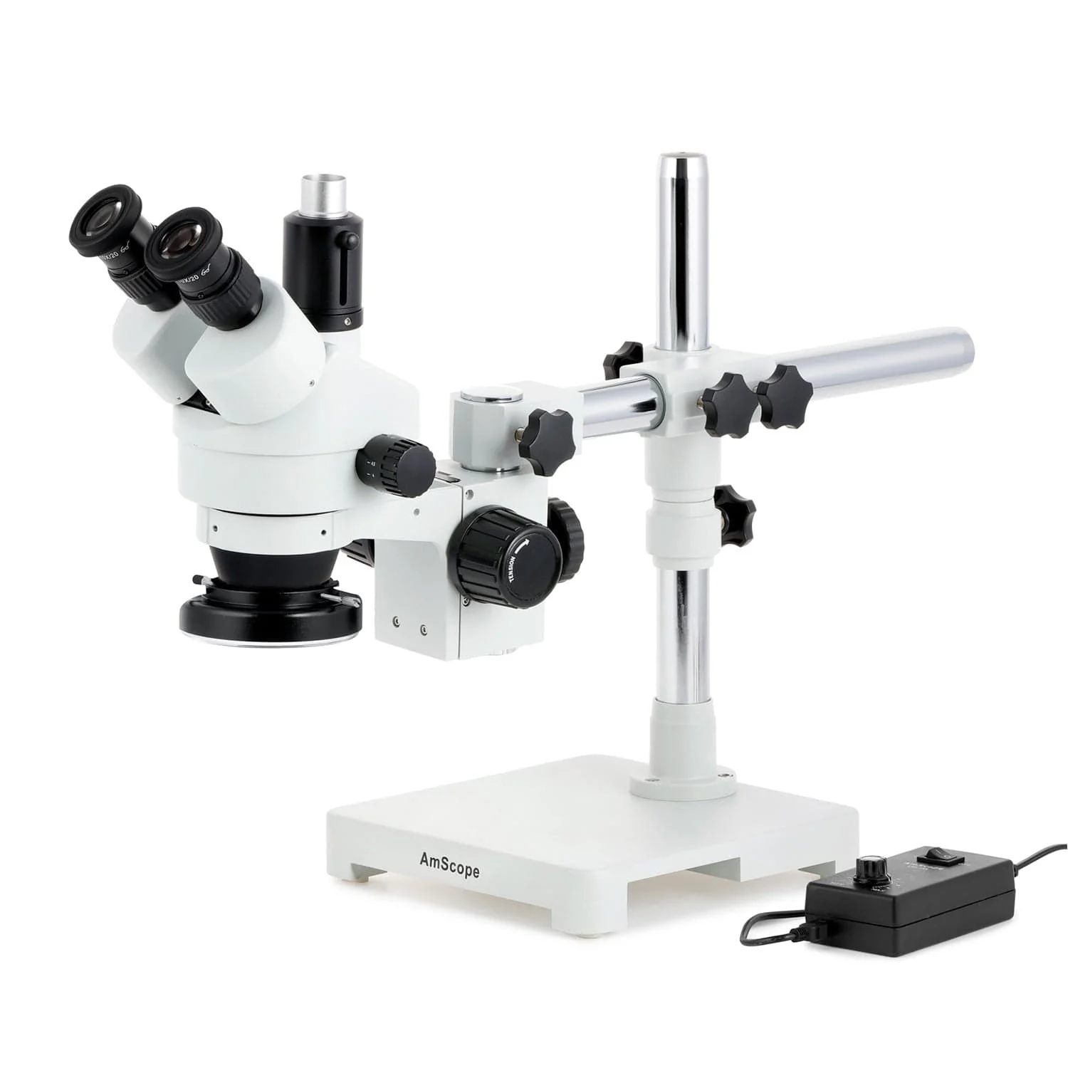 AmScope SM-3 Series Zoom Trinocular Stereo Microscope with 144 LED Ring Light and HDMI Camera on Single Arm Boom Stand - Image 2