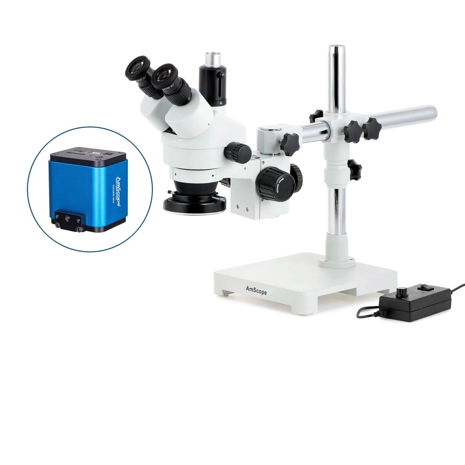 AmScope SM-3 Series Zoom Trinocular Stereo Microscope with 144 LED Ring Light and HDMI Camera on Single Arm Boom Stand - Image 7