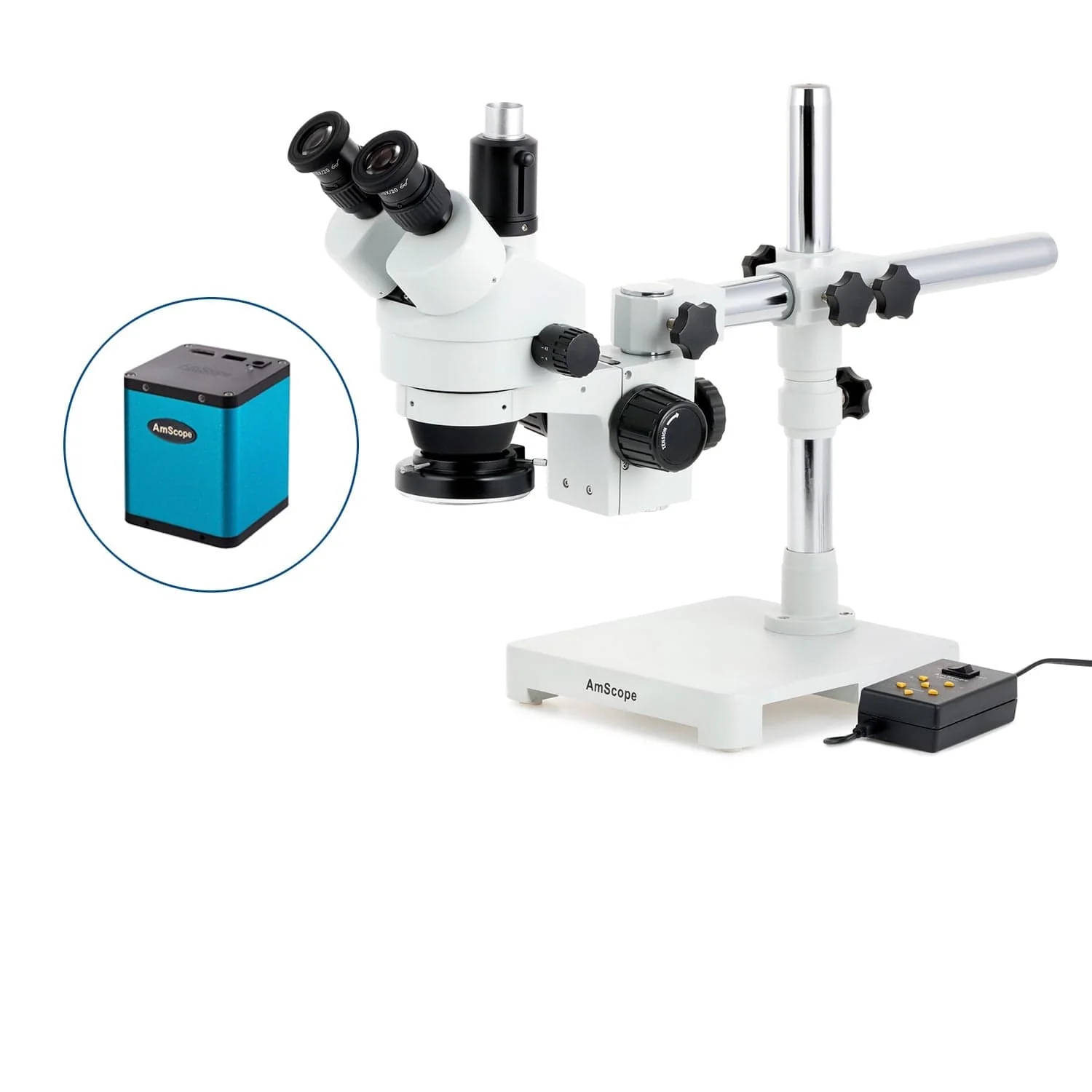 AmScope SM-3 Series Zoom Trinocular Stereo Microscope with Multi-Zone 144 LED and Auto Focus Camera on Single Arm Boom Stand - Image 3