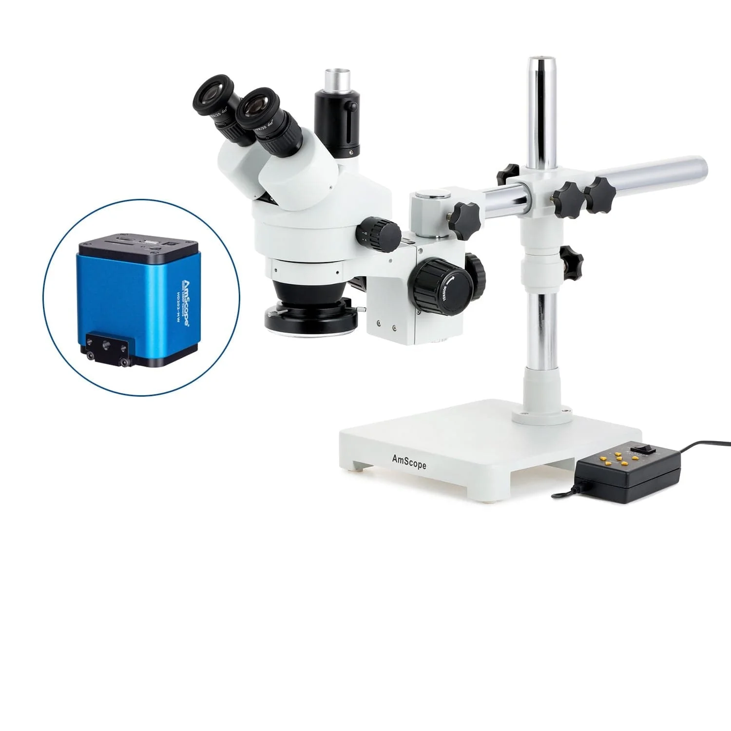 AmScope SM-3 Series Zoom Trinocular Stereo Microscope with Multi-Zone 144 LED and HDMI Camera on Single Arm Boom Stand - Image 5