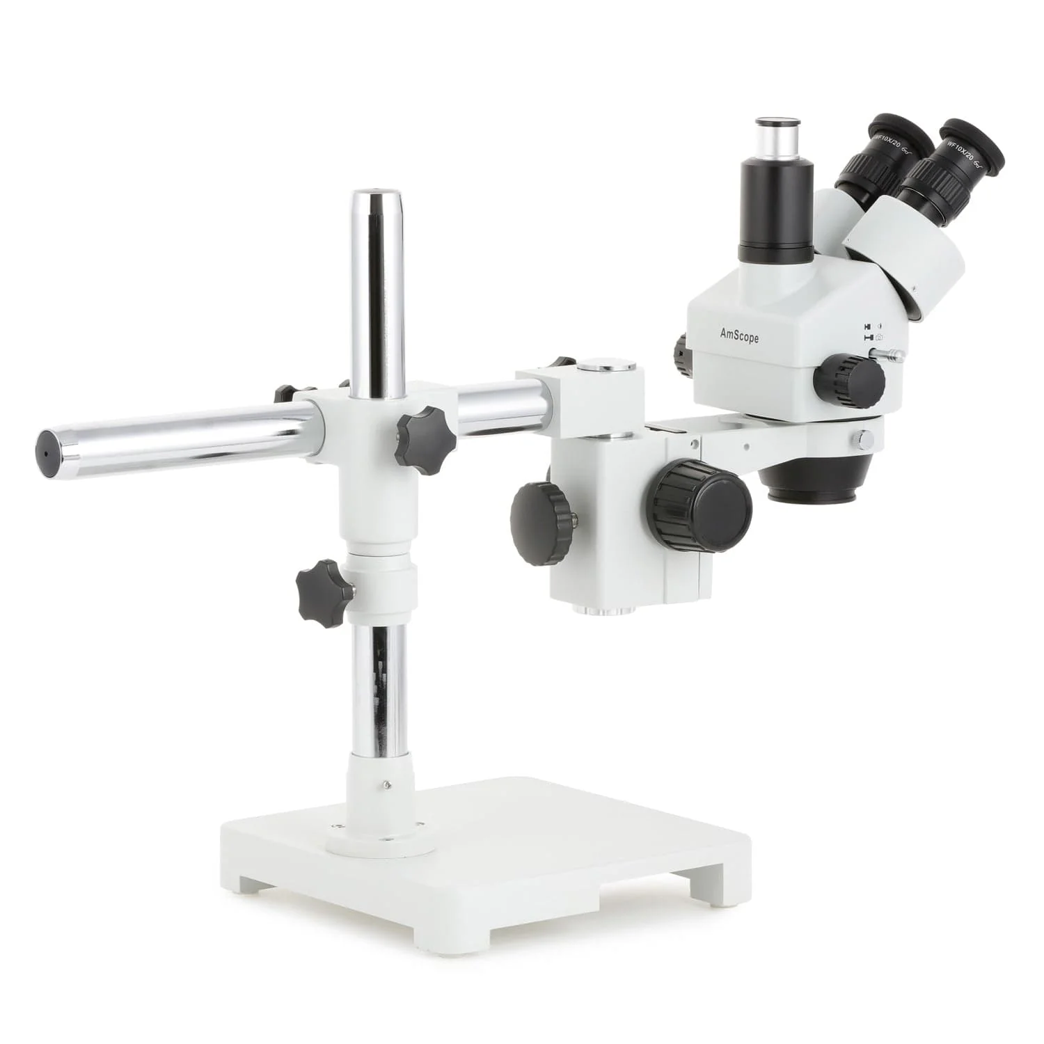 AmScope SM-3 Series Zoom Trinocular Stereo Microscope with 144 LED Compact Ring Light and Optional Digital Camera on Single Arm Boom Stand - Image 13