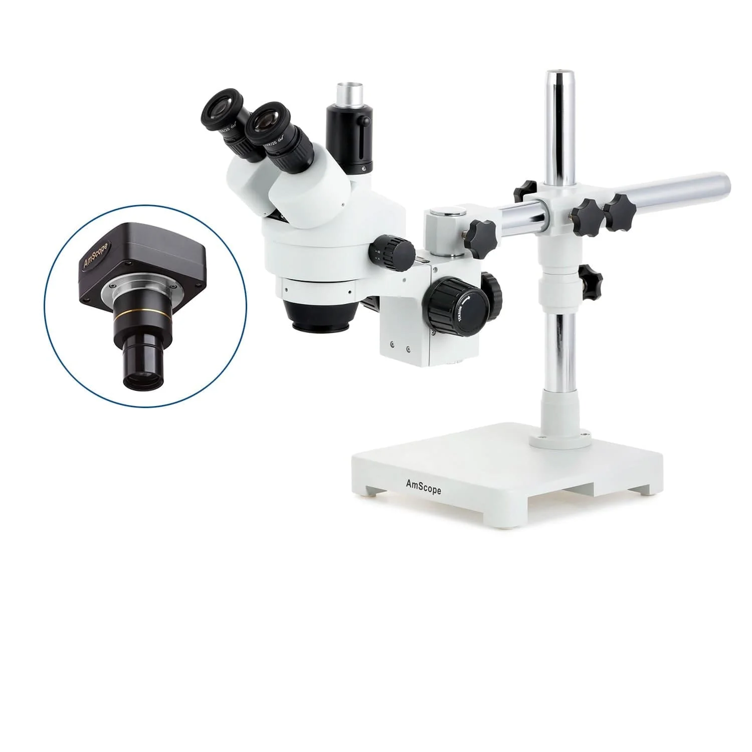 AmScope SM-3 Series Zoom Trinocular Stereo Microscope with Optional Digital Camera on Single Arm Boom Stand - Image 2
