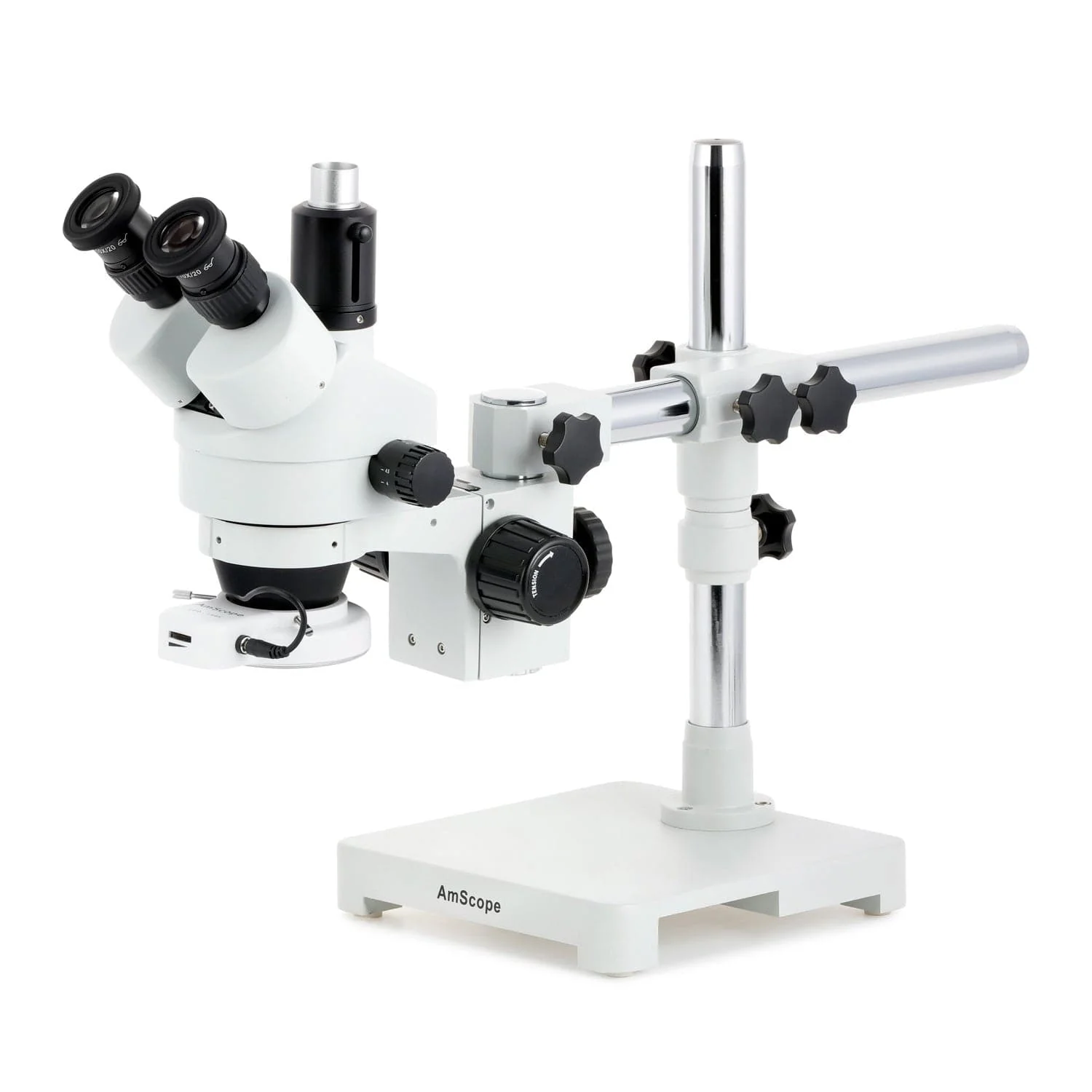 AmScope SM-3 Series Zoom Trinocular Stereo Microscope with 64 LED Compact Ring Light and HDMI Camera on Single Arm Boom Stand - Image 2