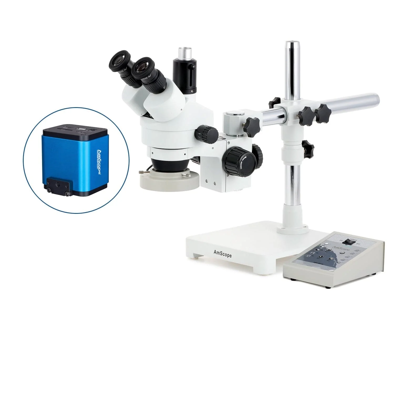 AmScope SM-3 Series Zoom Trinocular Stereo Microscope with 80 LED Direction Variable Ring Light and HDMI Camera on Single Arm Boom Stand - Image 9