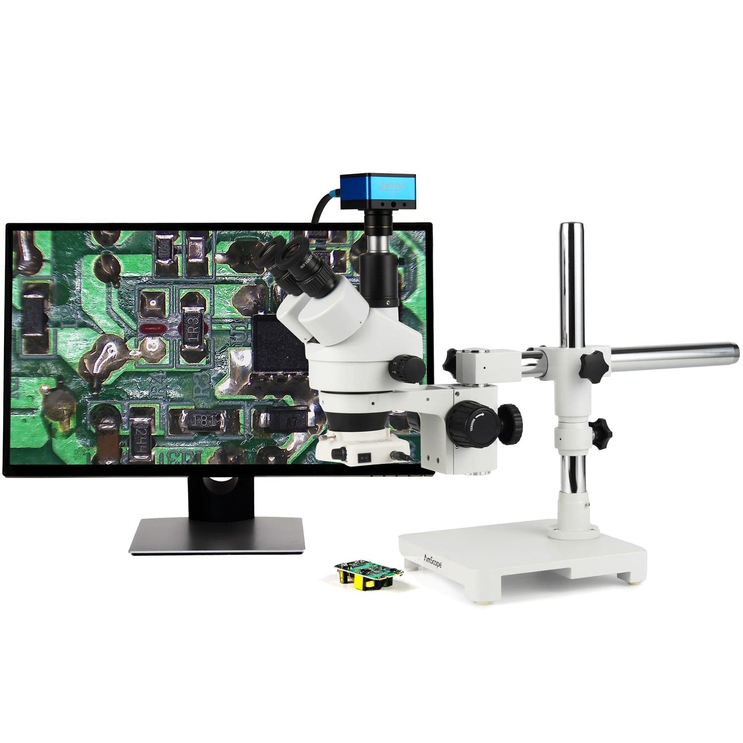 AmScope Zoom Trinocular Stereo Microscope 7X-45X Magnification Range, SM-3 Series on Single Arm Boom Stand + 144-LED Ring Light + Optional 4K Camera - Image 3