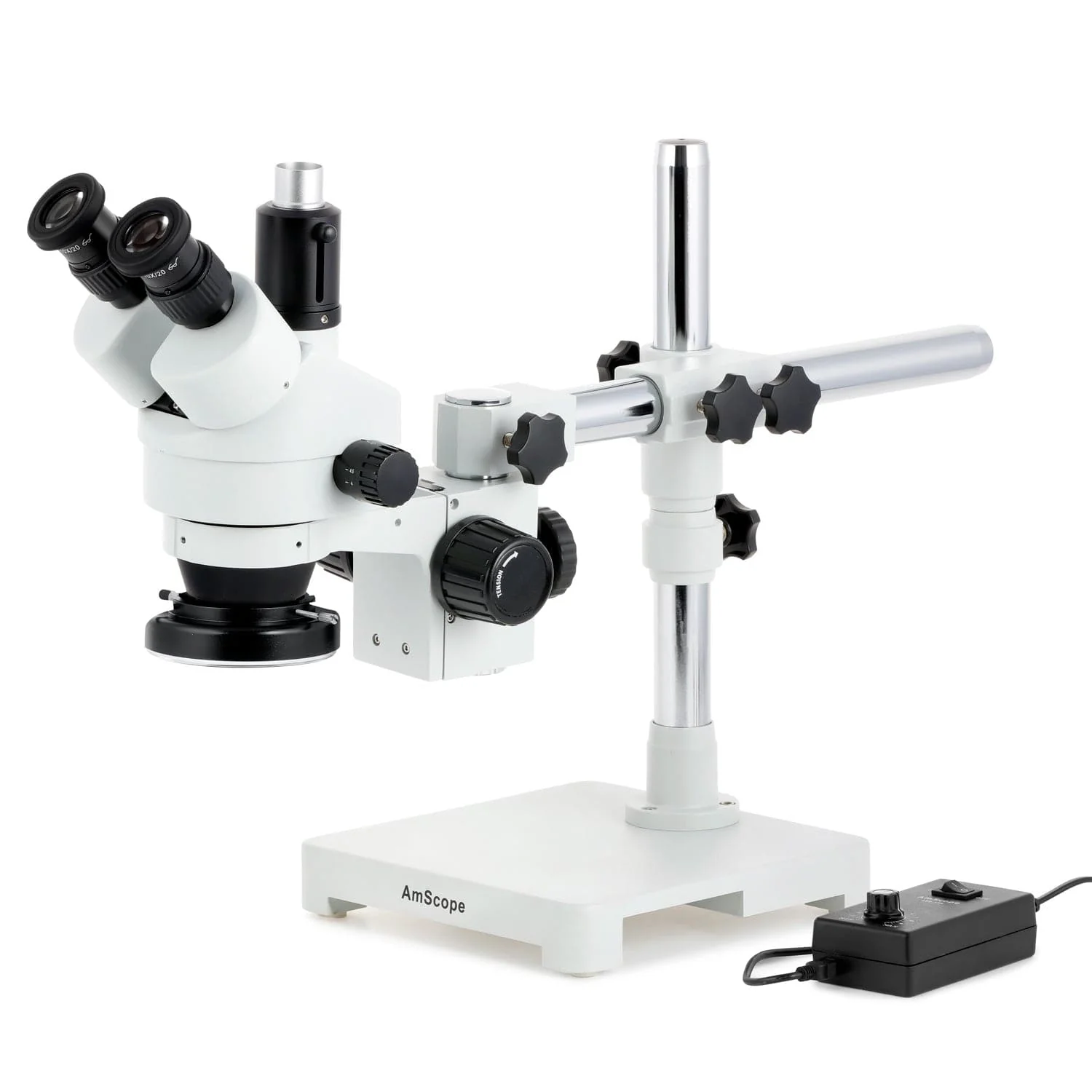 AmScope Zoom Trinocular Stereo Microscope 7X-45X Magnification Range, SM-3 Series on Single Arm Boom Stand + 144-LED Ring Light + Optional 4K Camera - Image 4