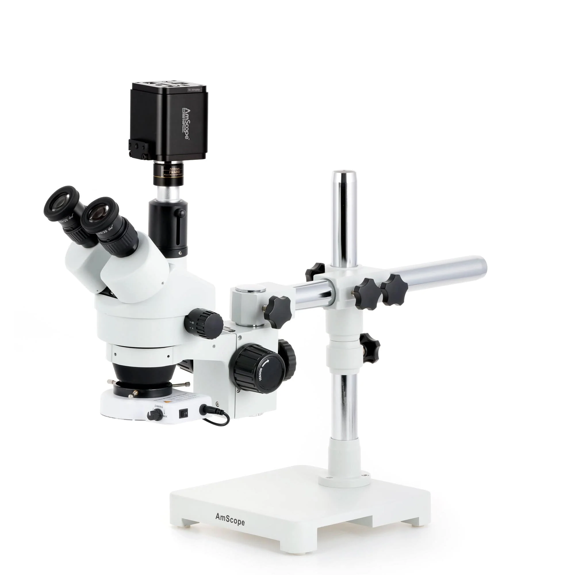 AmScope Zoom Trinocular Stereo Microscope 7X-45X Magnification Range, SM-3 Series on Single Arm Boom Stand + 80-LED Ring Light + Optional 4K Camera - Image 2