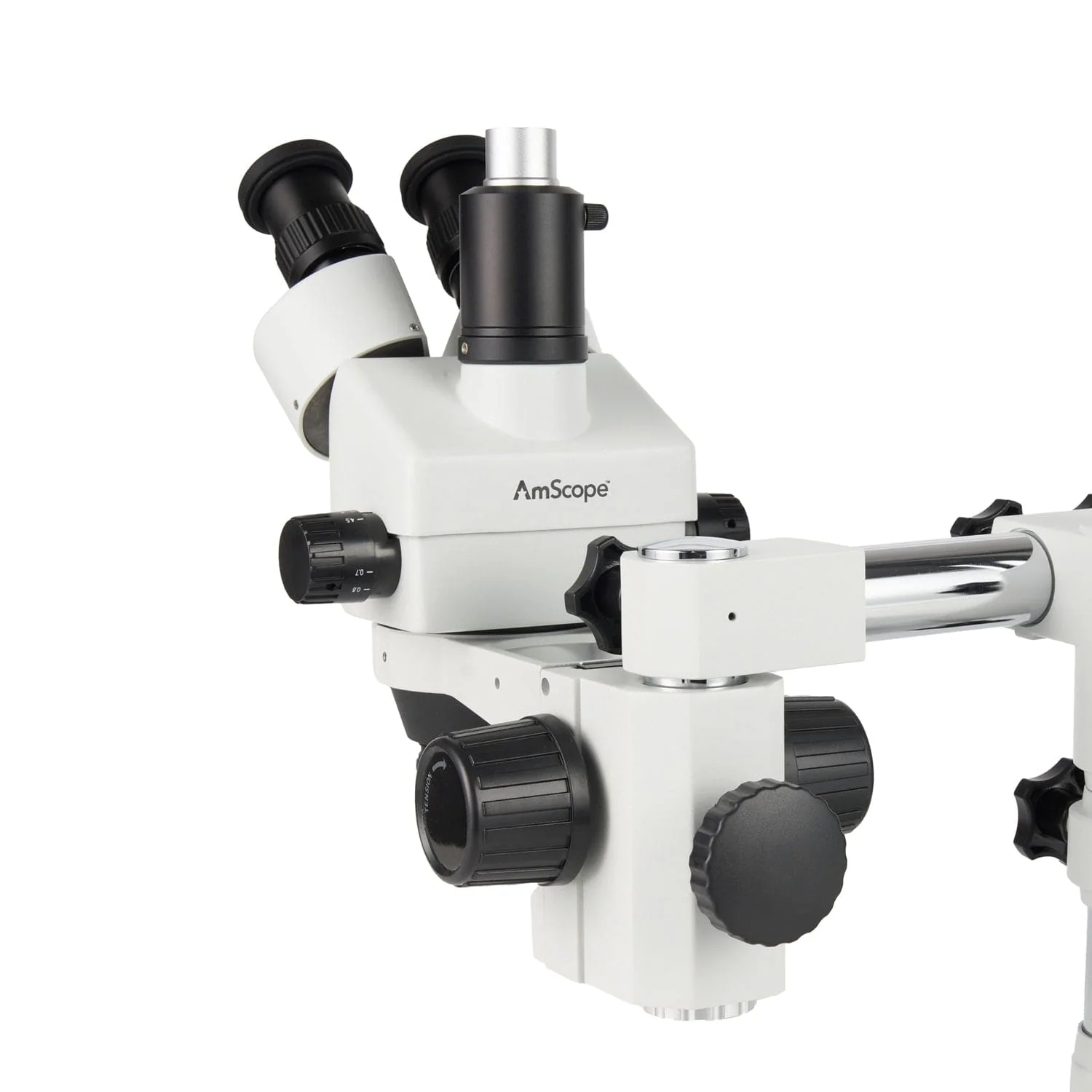 AmScope Zoom Trinocular Stereo Microscope 7X-45X Magnification Range, SM-3 Series on Single Arm Boom Stand + 80-LED Ring Light + Optional 4K Camera - Image 5