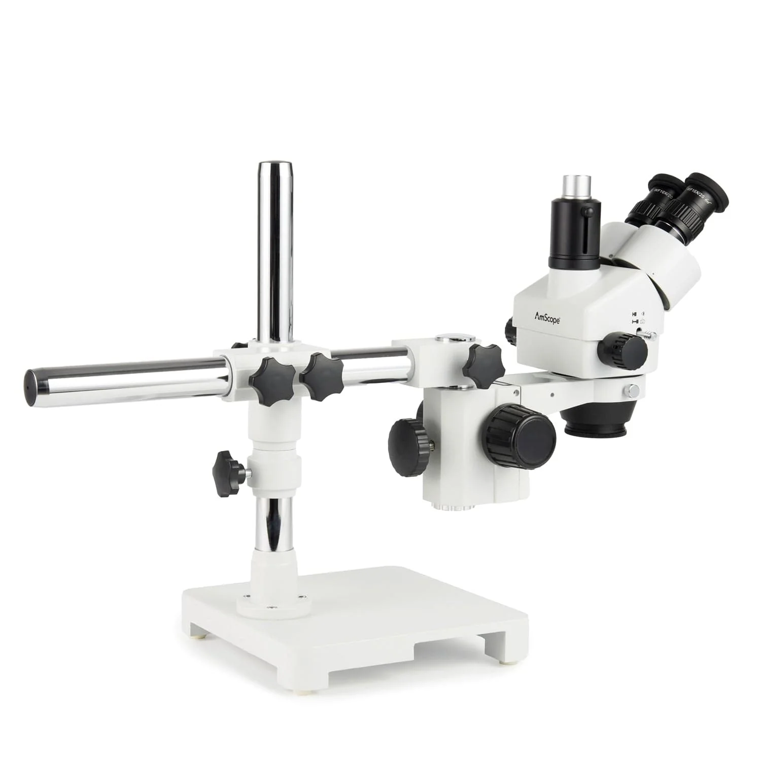 AmScope Zoom Trinocular Stereo Microscope 7X-45X Magnification Range, SM-3 Series on Single Arm Boom Stand + 80-LED Ring Light + Optional 4K Camera - Image 6