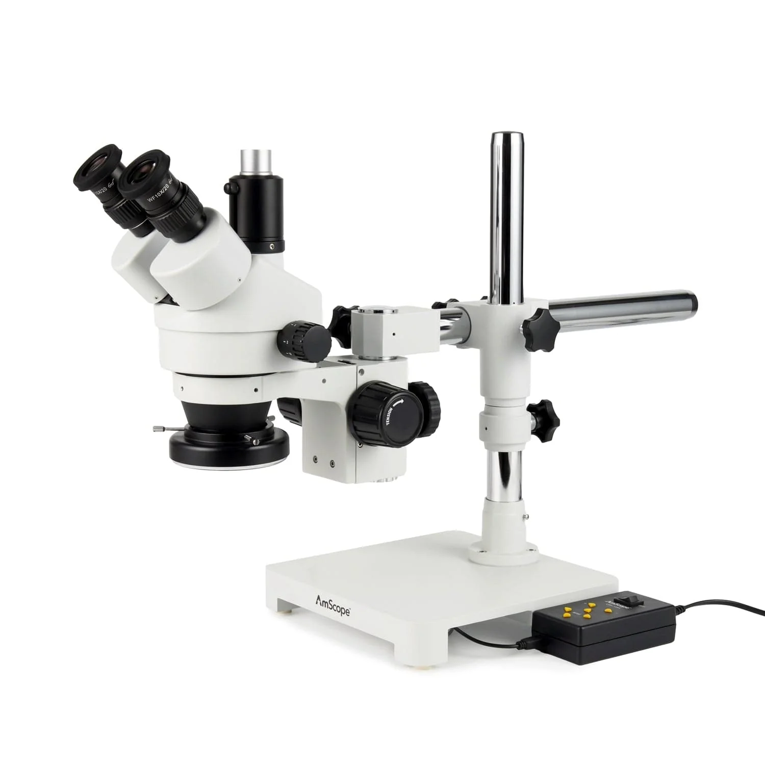 AmScope Zoom Trinocular Stereo Microscope 7X-45X Magnification Range, SM-3 Series on Single Arm Boom Stand + Four-Zone 144-LED Ring Light + Optional 4K Camera - Image 2