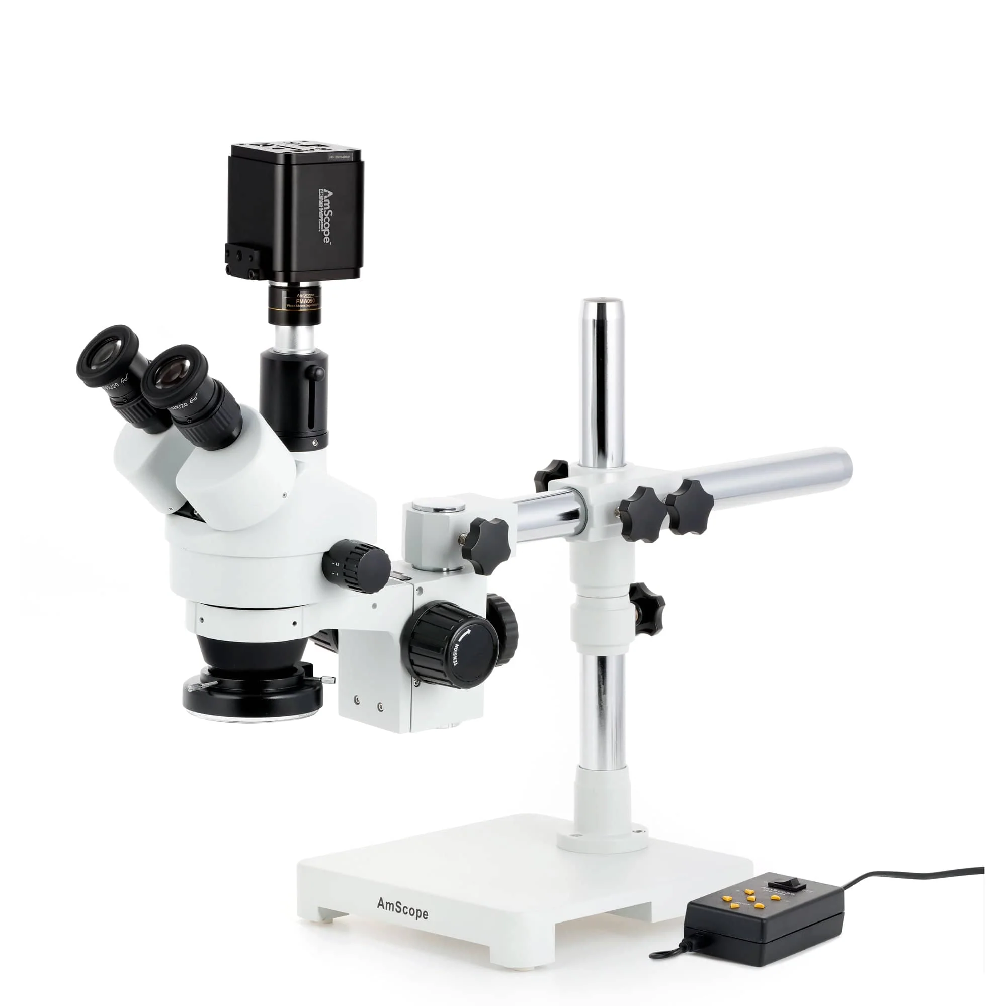 AmScope Zoom Trinocular Stereo Microscope 7X-45X Magnification Range, SM-3 Series on Single Arm Boom Stand + Four-Zone 144-LED Ring Light + Optional 4K Camera - Image 3