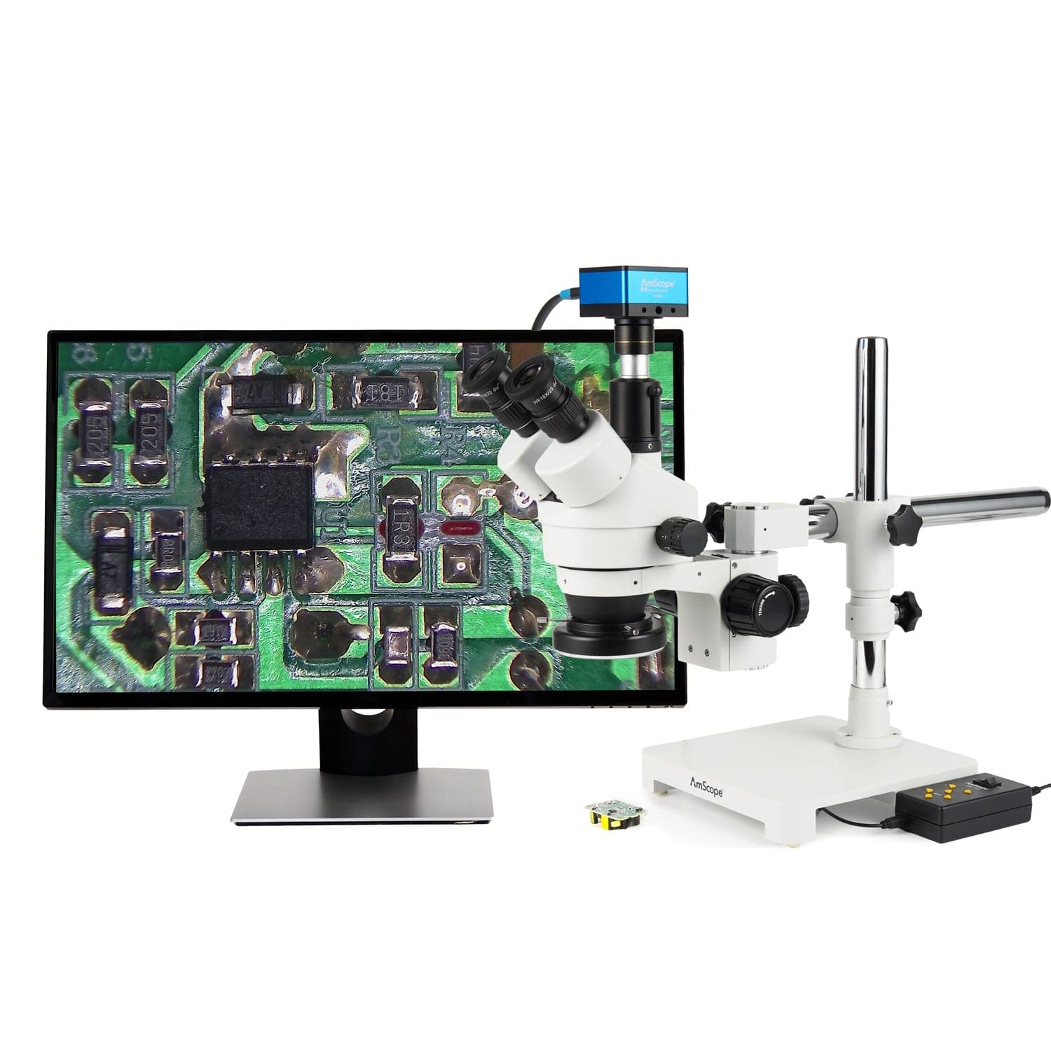 AmScope Zoom Trinocular Stereo Microscope 7X-45X Magnification Range, SM-3 Series on Single Arm Boom Stand + Four-Zone 144-LED Ring Light + Optional 4K Camera - Image 4