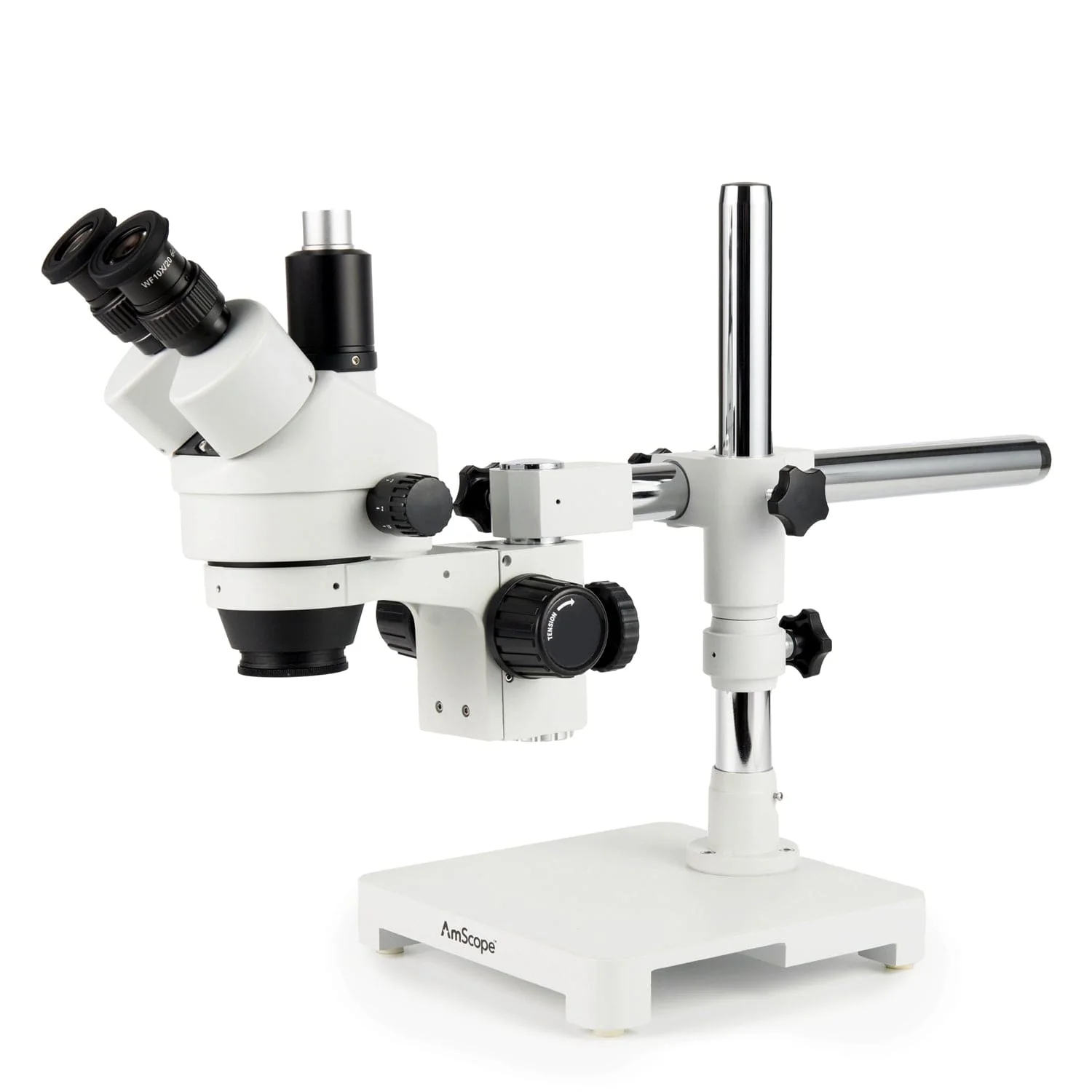 AmScope Zoom Trinocular Stereo Microscope 7X-45X Magnification Range, SM-3 Series on Single Arm Boom Stand + Four-Zone 144-LED Ring Light + Optional 4K Camera - Image 6