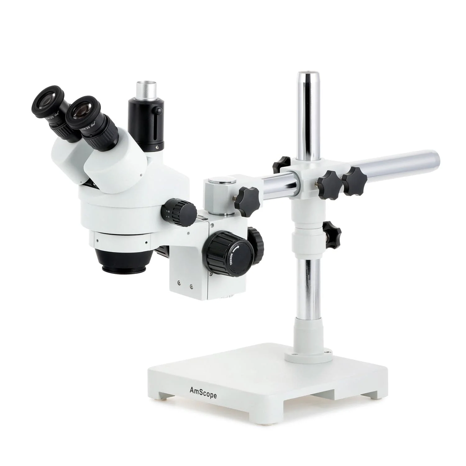 AmScope SM-3 Series Simul-Focal Zoom Trinocular Stereo Microscope with HDMI Camera on Single Arm Boom Stand - Image 2