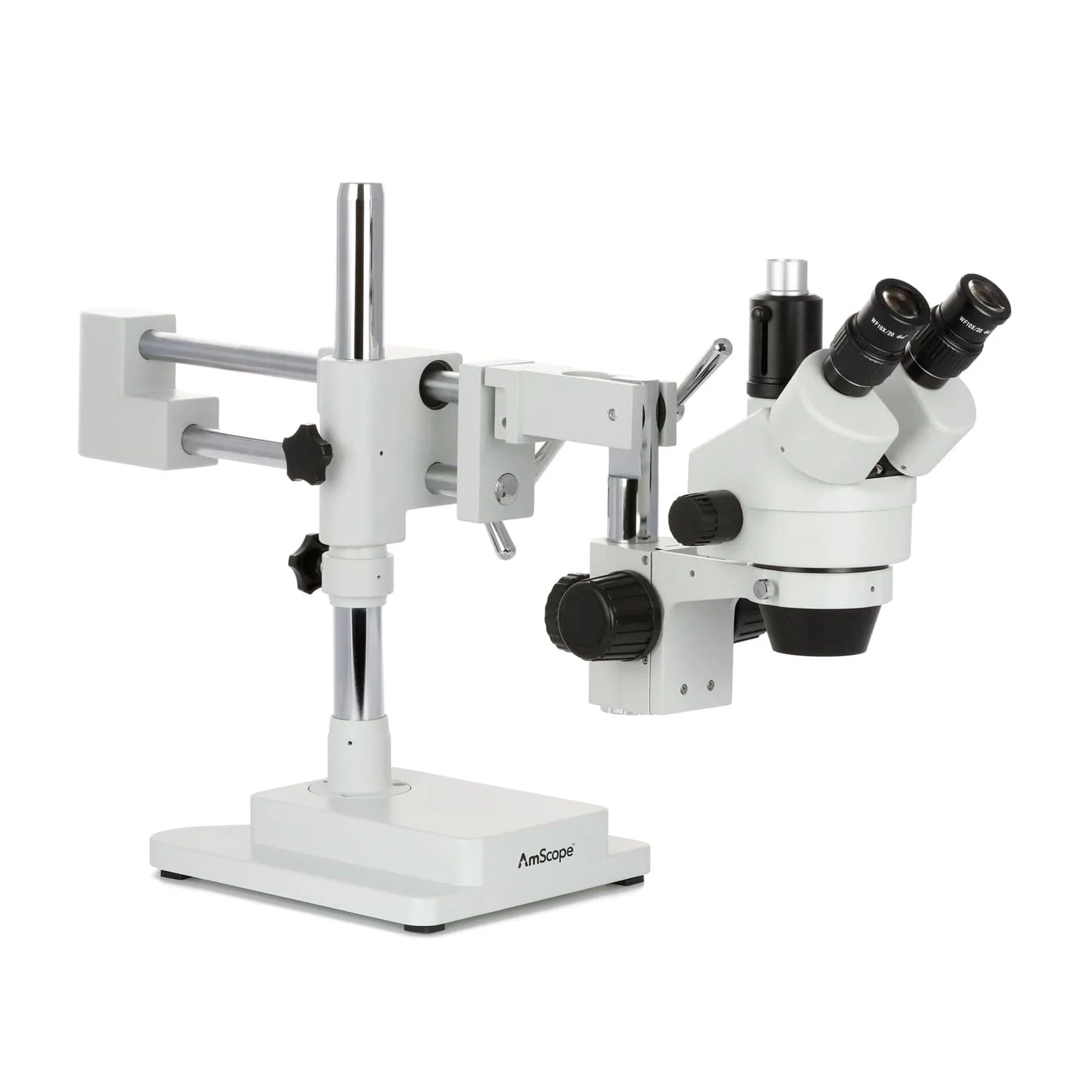 AmScope SM-4 Series Zoom Binocular Stereo Microscope with Heavy Duty 80 LED Ring Light and Optional Digital Camera on Double Arm Boom Stand - Image 6