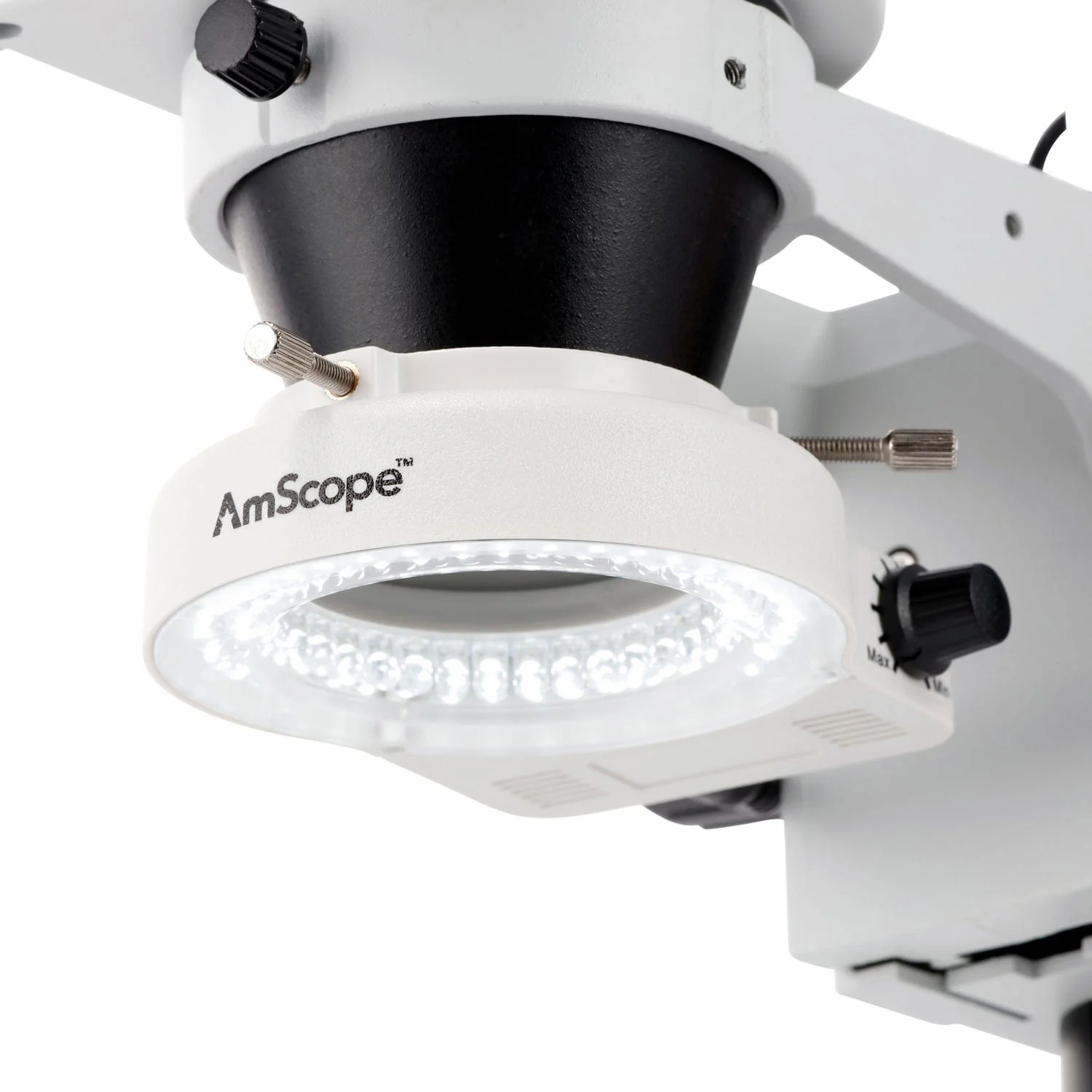 AmScope SM-4B Series Binocular Zoom Stereo Microscope w/80 LED Compact Ring Light and Optional Digital Camera on Double Arm Boom Stand - Image 6