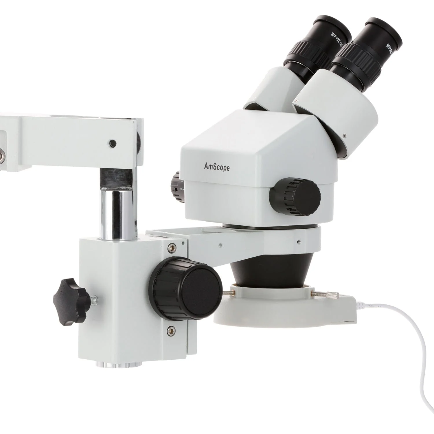 AmScope SM-4B Series Binocular Zoom Stereo Microscope 3.5X-45X on Double Arm Boom Stand with 70-LED Ring Light - Image 4