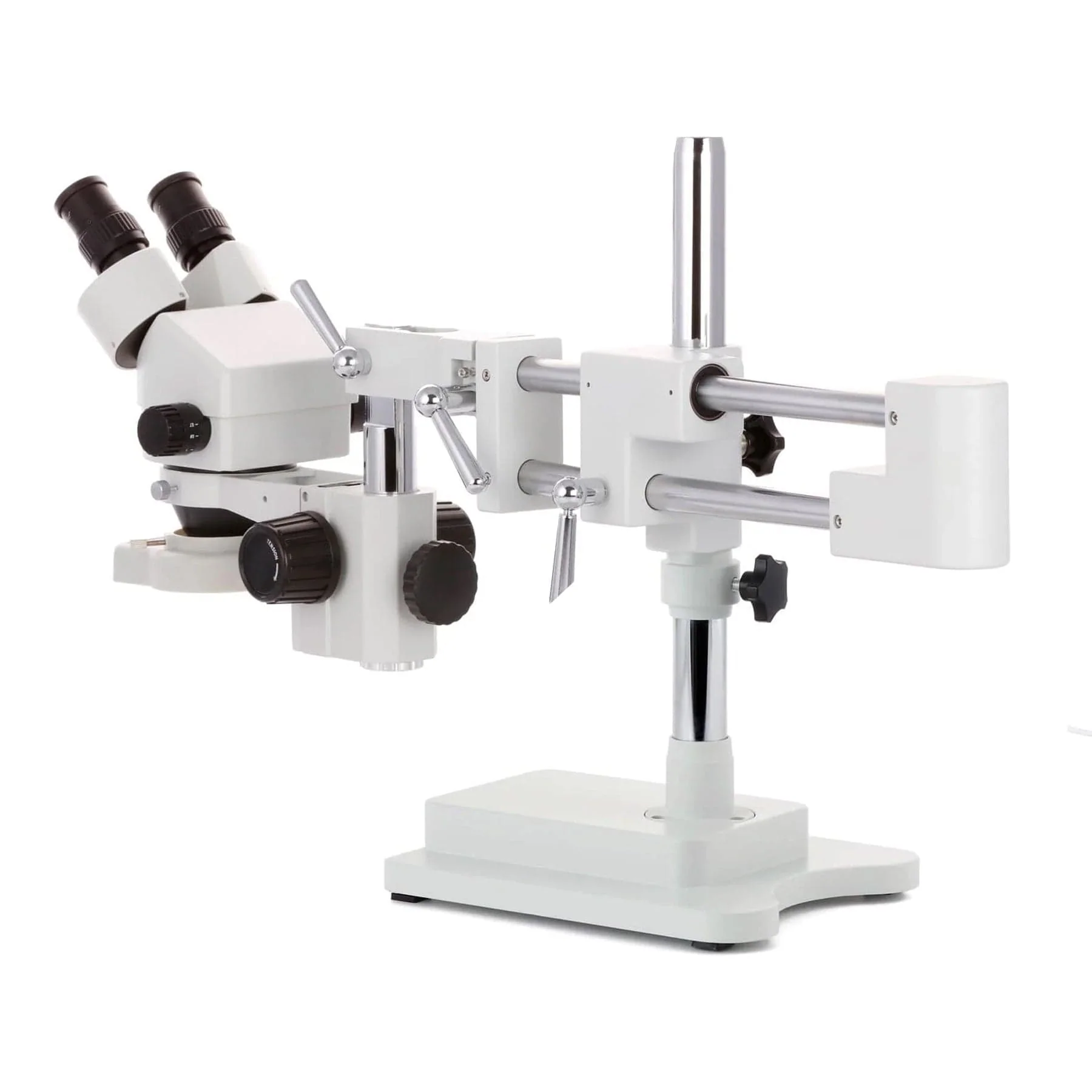 AmScope SM-4B Series Binocular Zoom Stereo Microscope 3.5X-45X on Double Arm Boom Stand with 70-LED Ring Light - Image 5