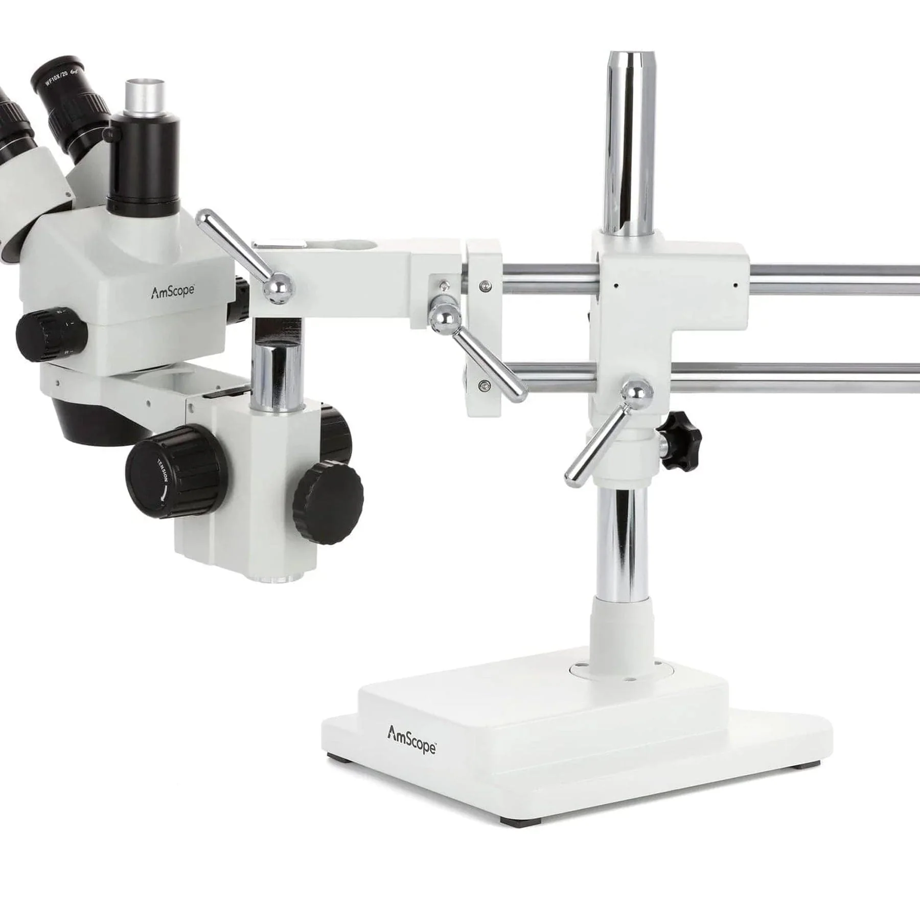 AmScope SM-4 Series Zoom Binocular Stereo Microscope with 30W LED Dual Gooseneck Fiber Optic Lights and Optional Digital Camera on Double Arm Boom Stand - Image 10