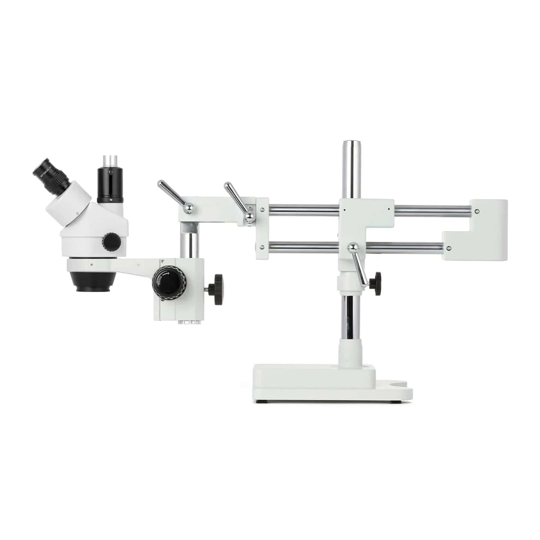 AmScope SM-4 Series Simul-Focal Lockable Trinocular Zoom Stereo Microscope with Optional Digital Camera on Double Arm Boom Stand - Image 9