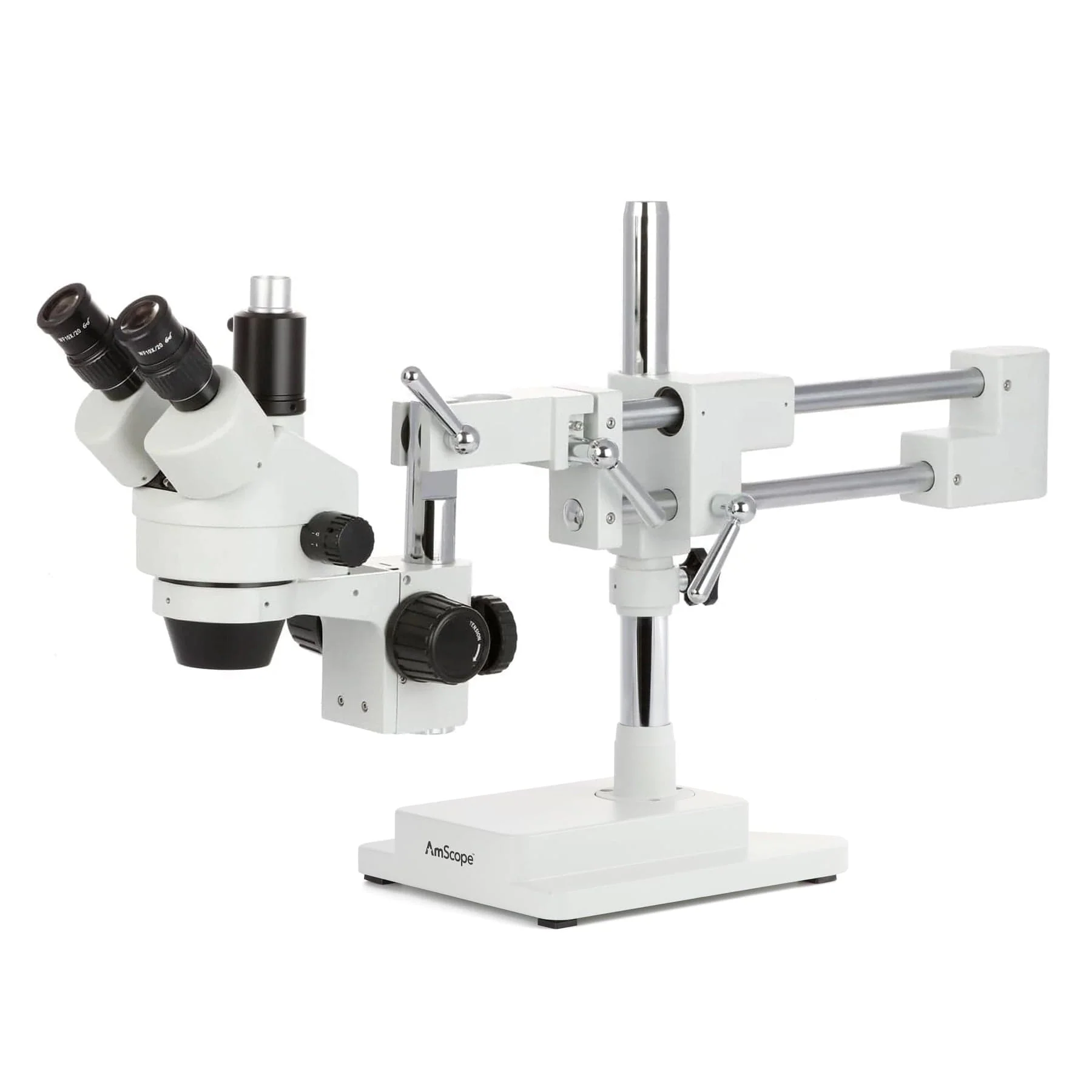 AmScope SM-4 Series Zoom Trinocular Stereo Microscope with Optional Digital Camera on Double Arm Boom Stand