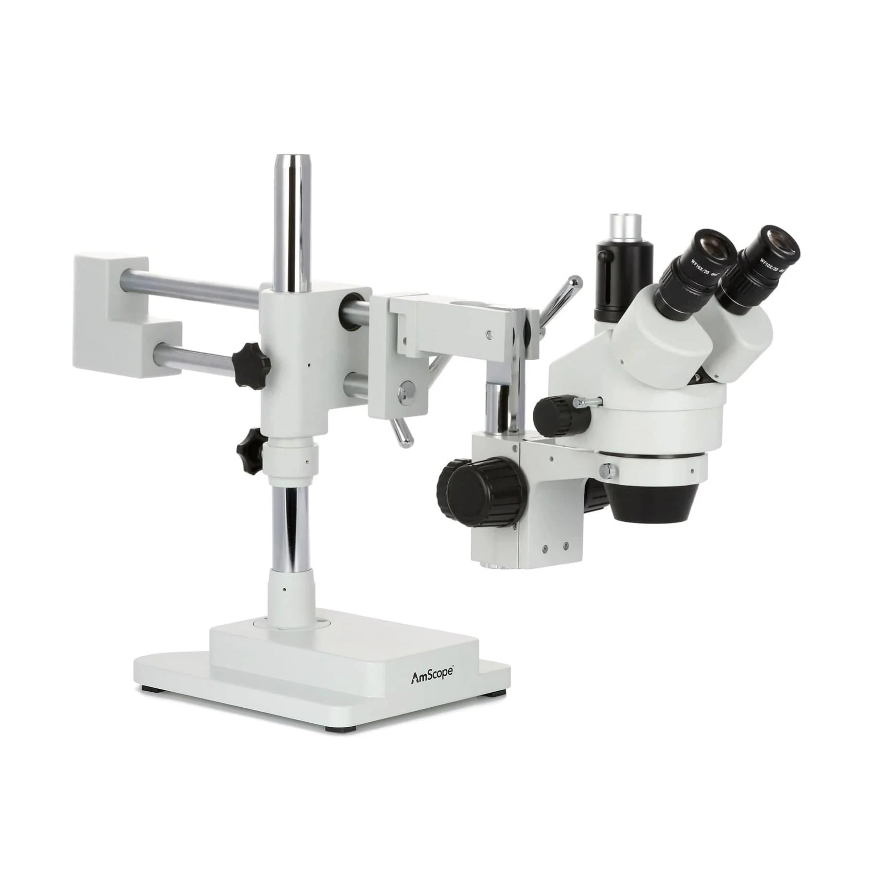 AmScope SM-4 Series Zoom Trinocular Stereo Microscope with 144 LED Ring Light and HDMI Camera on Double Arm Boom Stand - Image 8