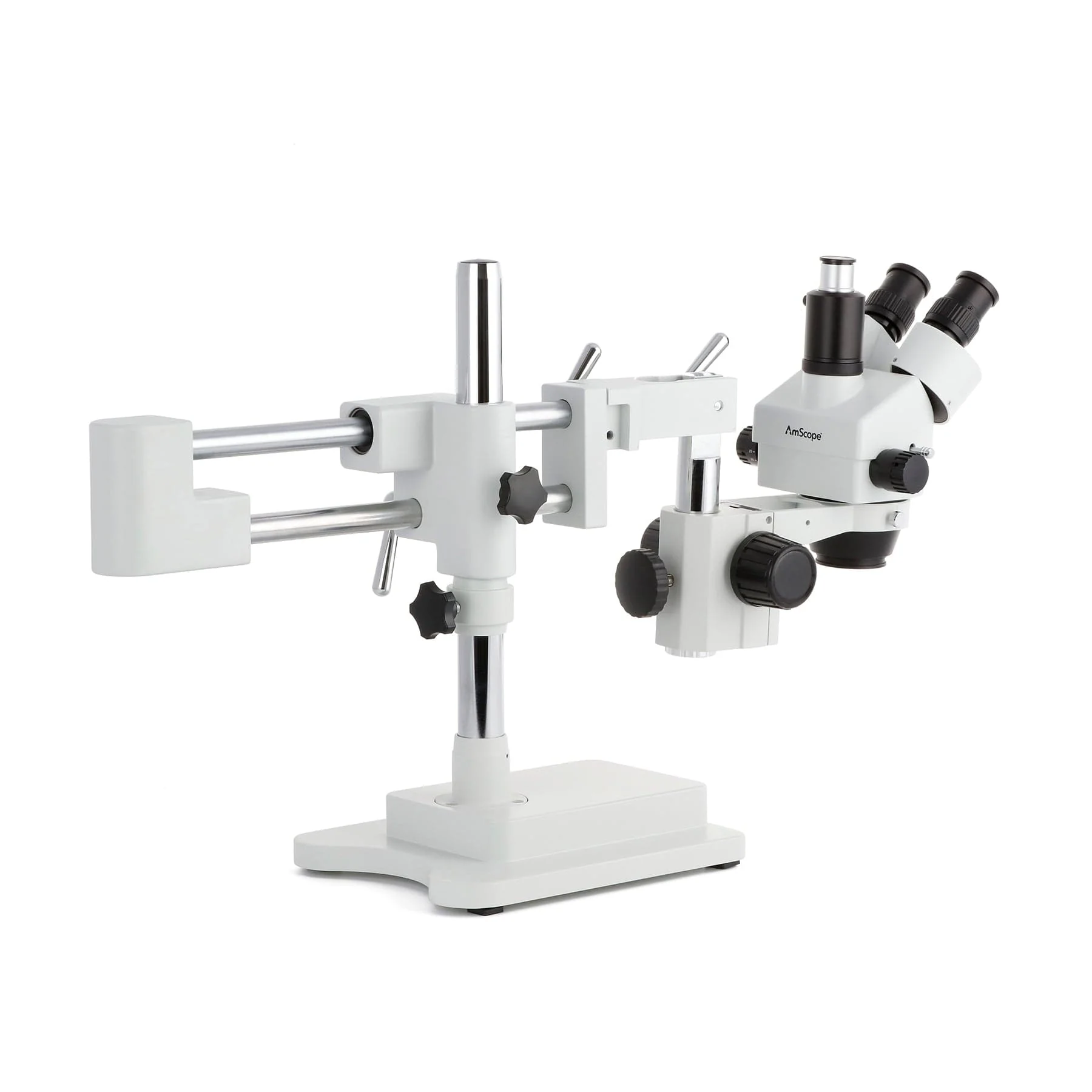 AmScope SM-4 Series Zoom Trinocular Stereo Microscope with 144 LED Ring Light and HDMI Camera on Double Arm Boom Stand - Image 9