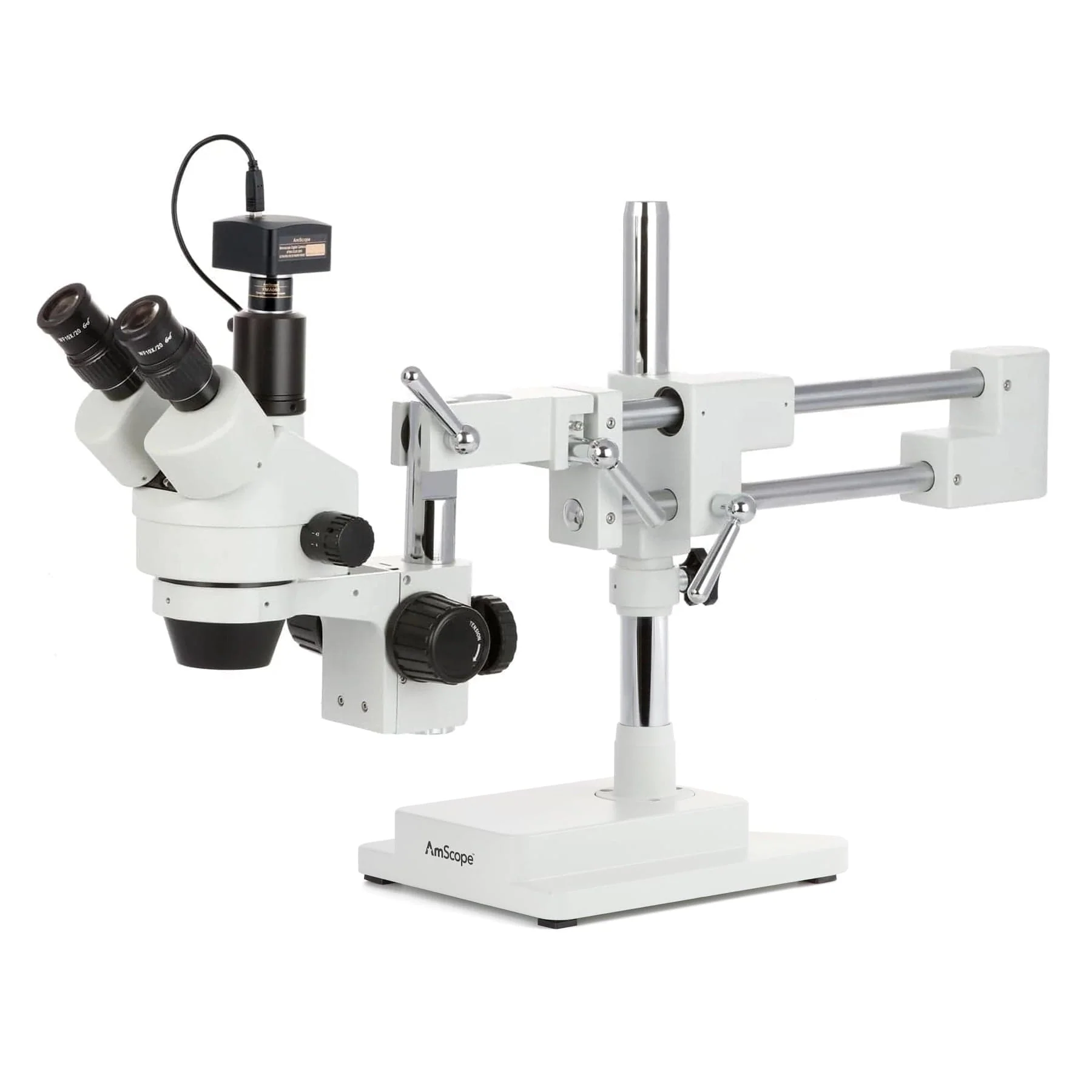 AmScope SM-4 Series Zoom Trinocular Stereo Microscope with Optional Digital Camera on Double Arm Boom Stand - Image 3