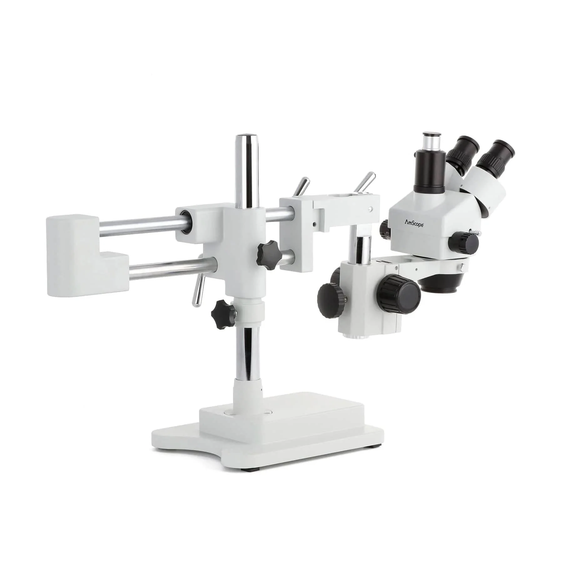 AmScope SM-4 Series Zoom Trinocular Stereo Microscope with 30W LED Single Fiber Optic Gooseneck Light and HDMI Camera on Double Arm Boom Stand - Image 9