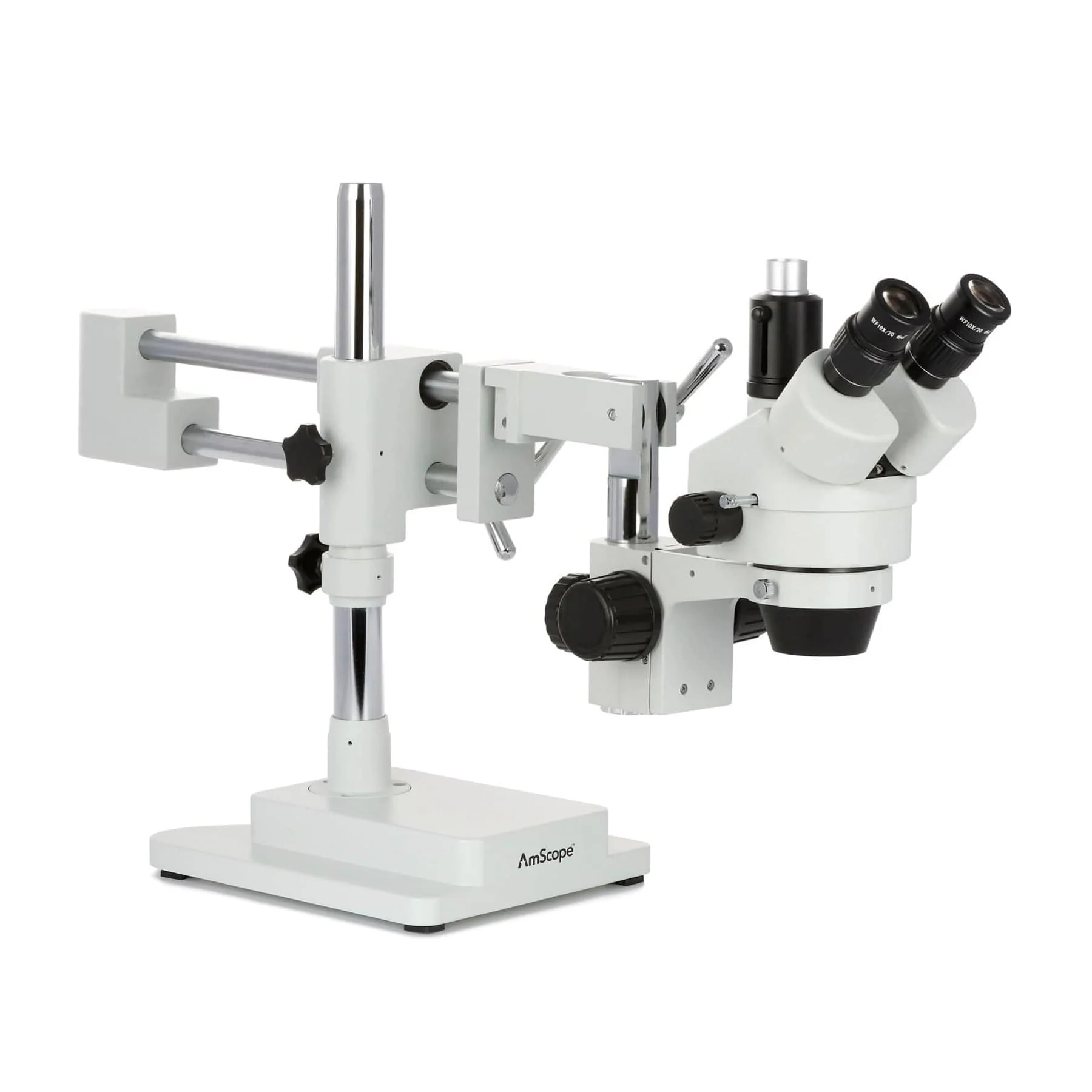 AmScope SM-4 Series Zoom Trinocular Stereo Microscope with 80 LED Direction Variable Ring Light and Optional Digital Camera on Double Arm Boom Stand - Image 7