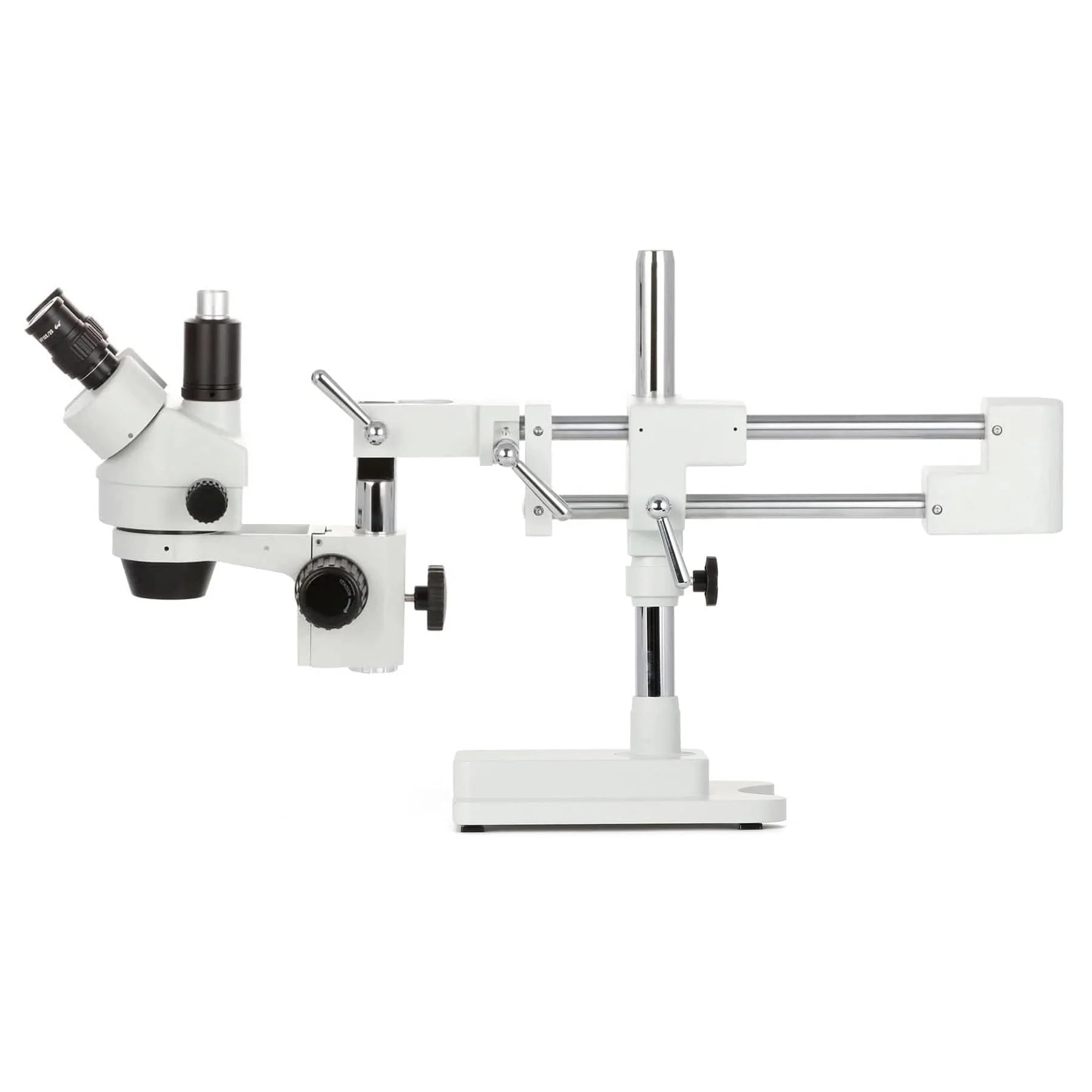 AmScope SM-4 Series Zoom Trinocular Stereo Microscope with 144 LED Compact Ring Light and Optional Digital Camera on Double Arm Boom Stand - Image 9