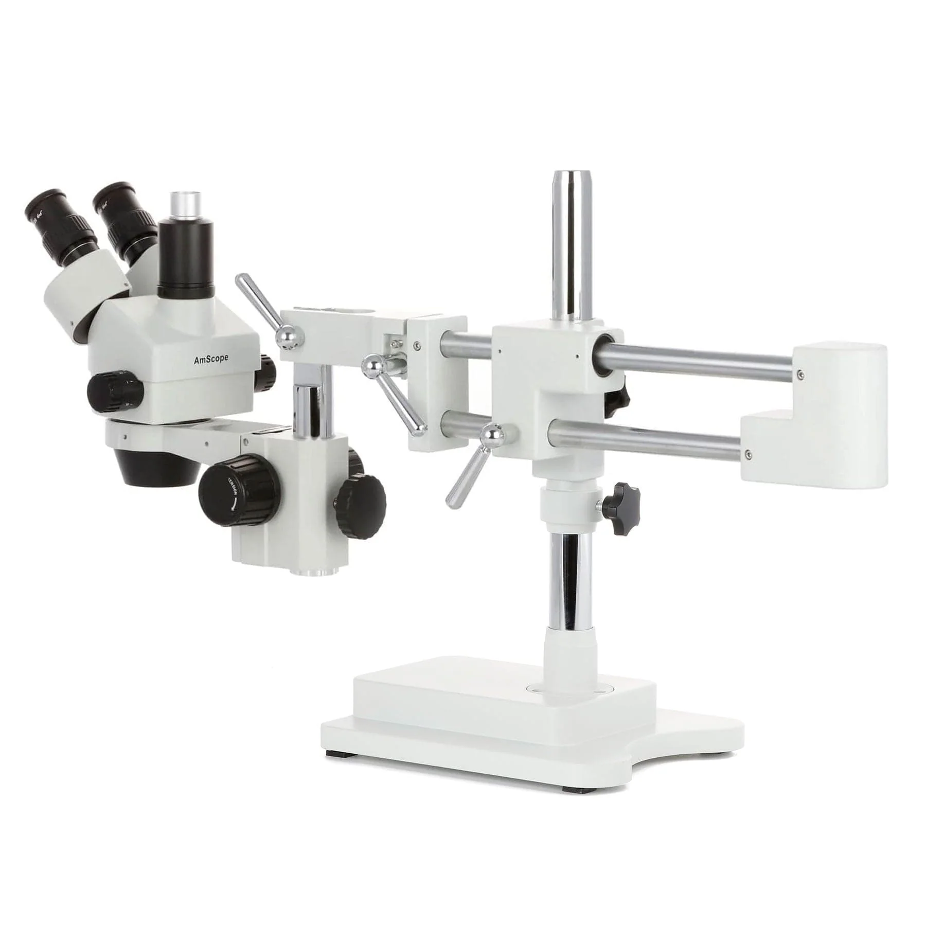 AmScope SM-4 Series Zoom Trinocular Stereo Microscope with 150W Halogen Ring Light and Optional Digital Camera on Double Arm Boom Stand - Image 8