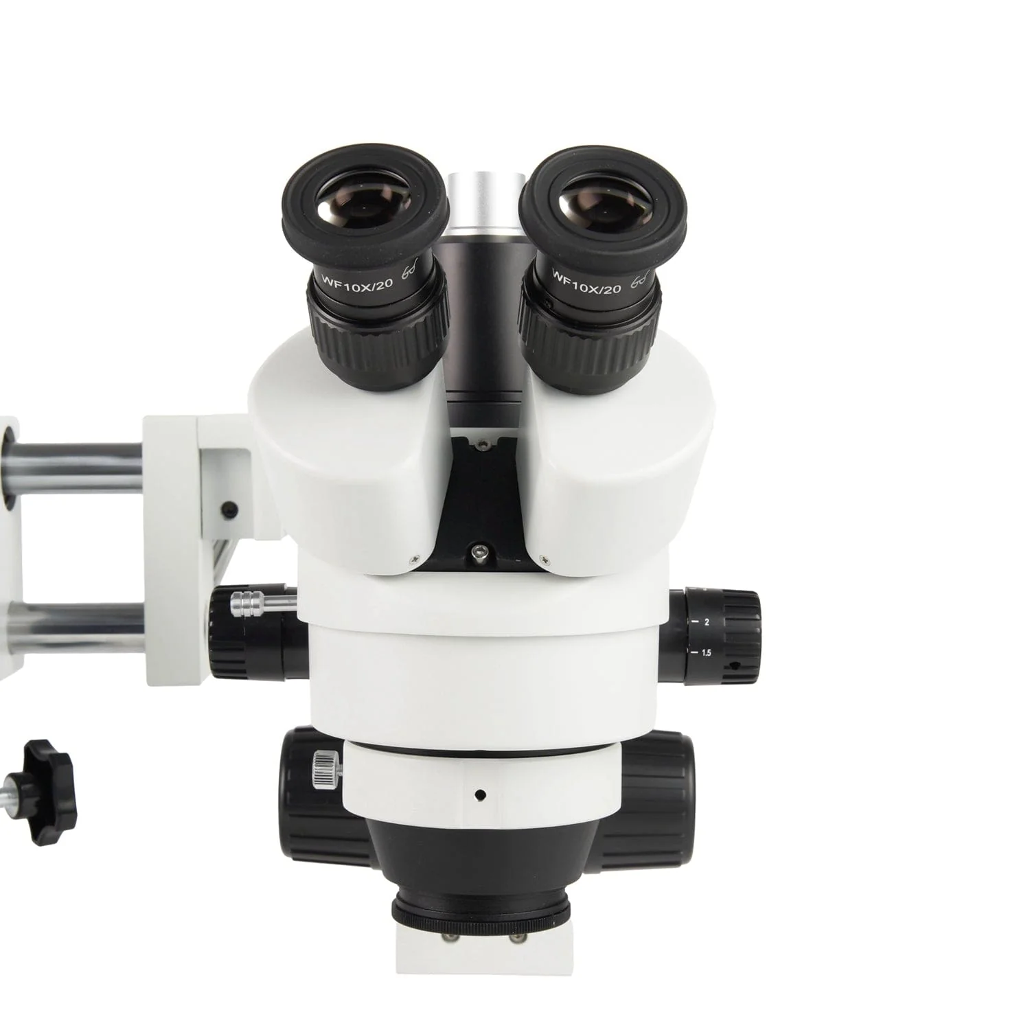 AmScope Zoom Trinocular Stereo Microscope 7X-45X Magnification Range, SM-4 Series on Double Arm Boom Stand + 144-LED Ring Light + Optional 4K Camera - Image 5