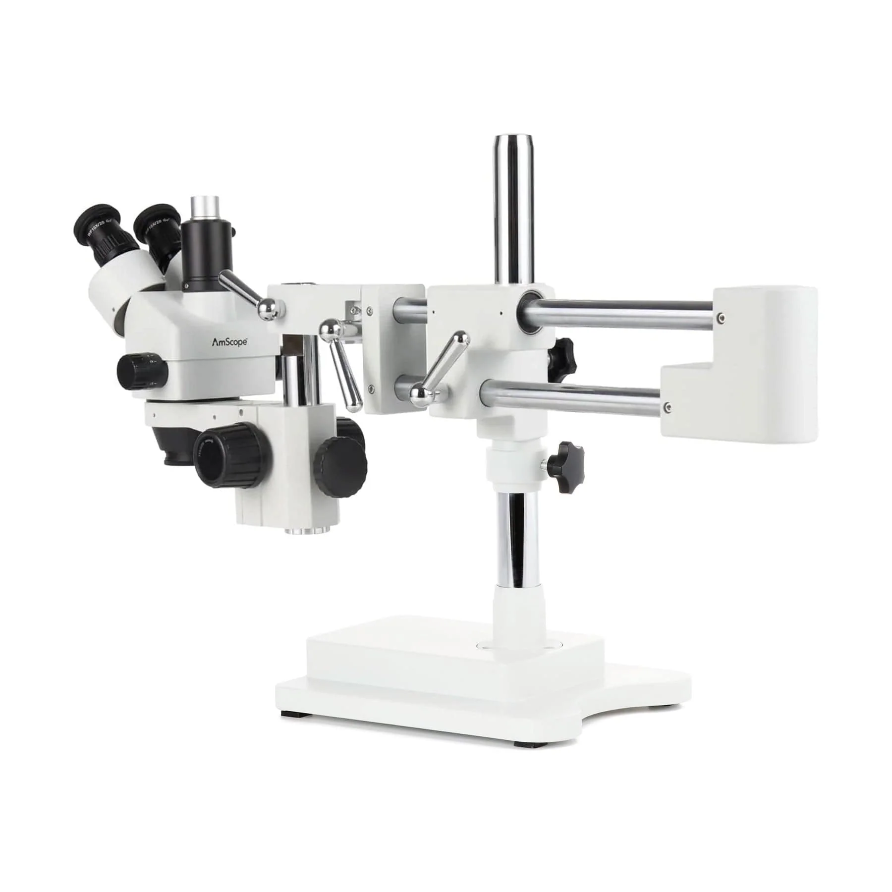 AmScope Zoom Trinocular Stereo Microscope 7X-45X Magnification Range, SM-4 Series on Double Arm Boom Stand + 30W Fiber Optic Ring Light + Optional 4K Camera - Image 5