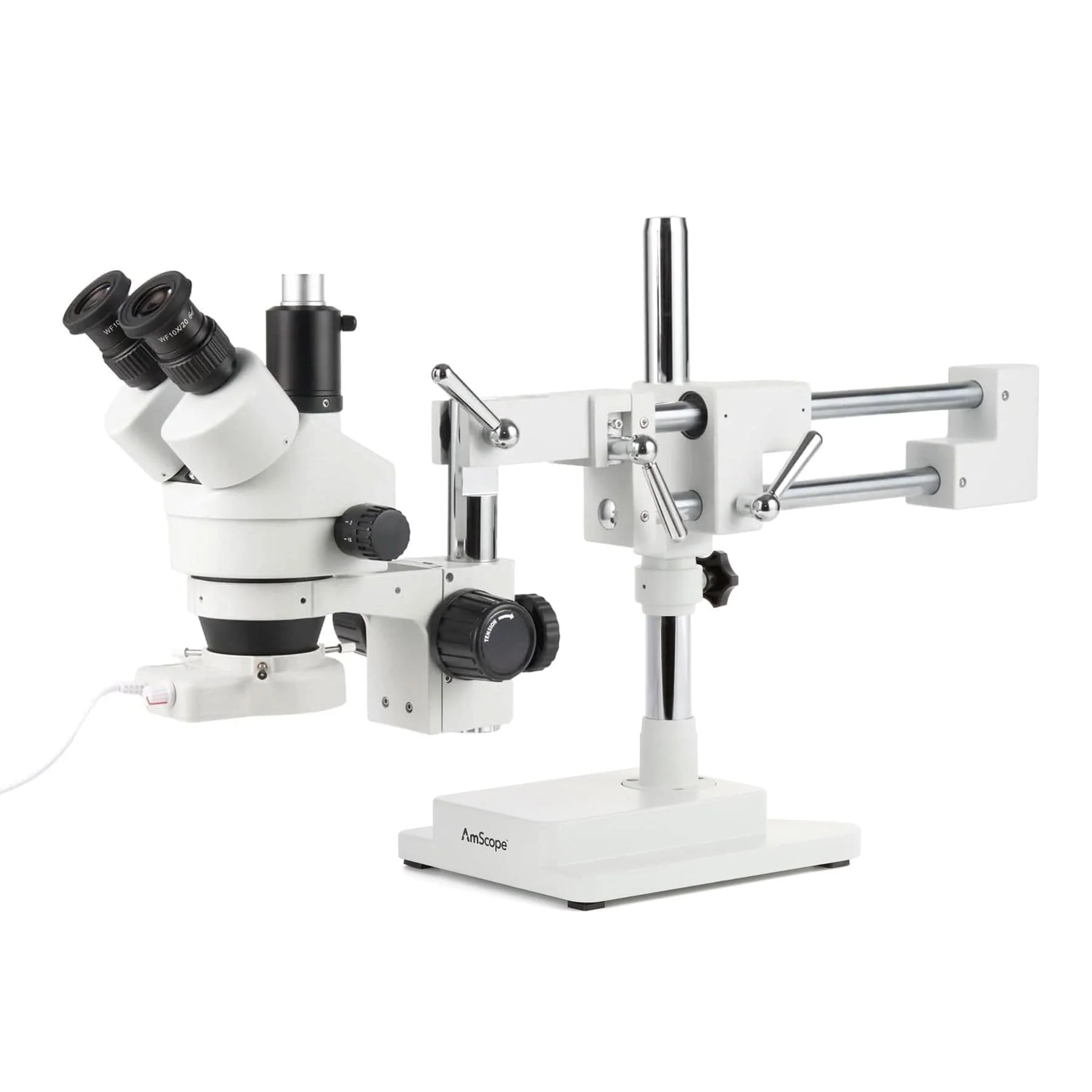 AmScope Zoom Trinocular Stereo Microscope 7X-45X Magnification Range, SM-4 Series on Double Arm Boom Stand + 70-LED Ring Light + Optional 4K Camera - Image 5