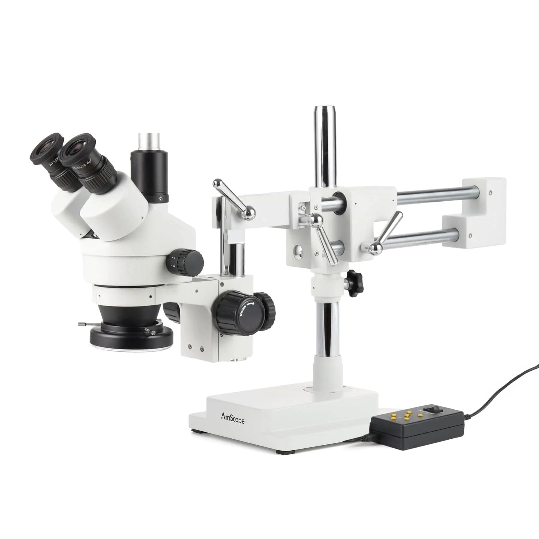 AmScope Zoom Trinocular Stereo Microscope 7X-45X Magnification Range, SM-4 Series on Double Arm Boom Stand + Four-Zone 144-LED Ring Light + Optional 4K Camera - Image 3