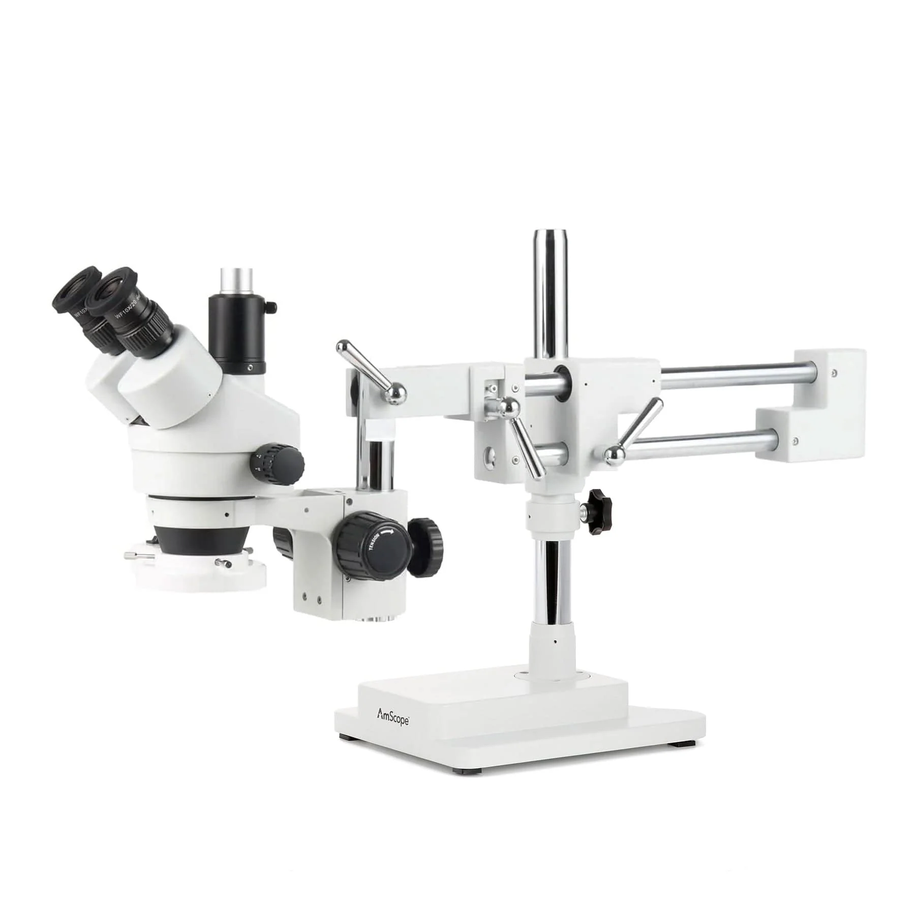 AmScope Zoom Trinocular Stereo Microscope 7X-45X Magnification Range, SM-4 Series on Double Arm Boom Stand + 8W Fluorescent Ring Light + Optional 4K Camera - Image 2
