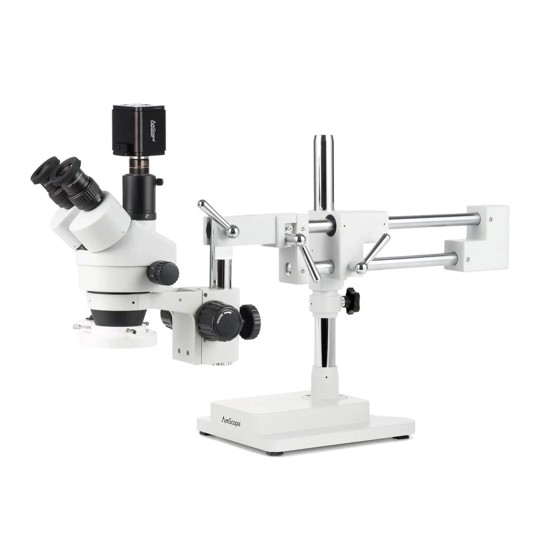 AmScope Zoom Trinocular Stereo Microscope 7X-45X Magnification Range, SM-4 Series on Double Arm Boom Stand + 8W Fluorescent Ring Light + Optional 4K Camera - Image 3