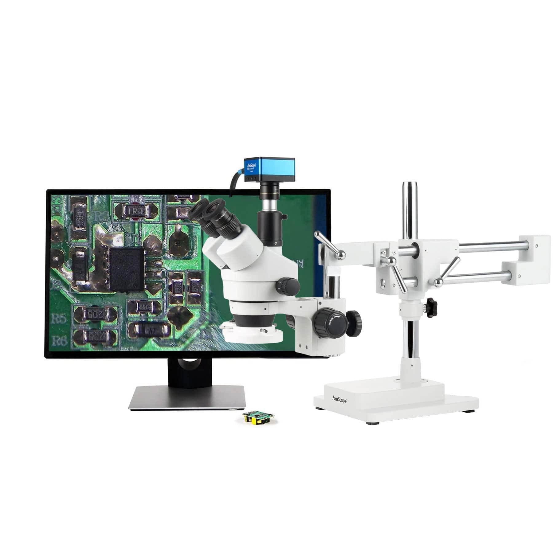 AmScope Zoom Trinocular Stereo Microscope 7X-45X Magnification Range, SM-4 Series on Double Arm Boom Stand + 8W Fluorescent Ring Light + Optional 4K Camera - Image 4