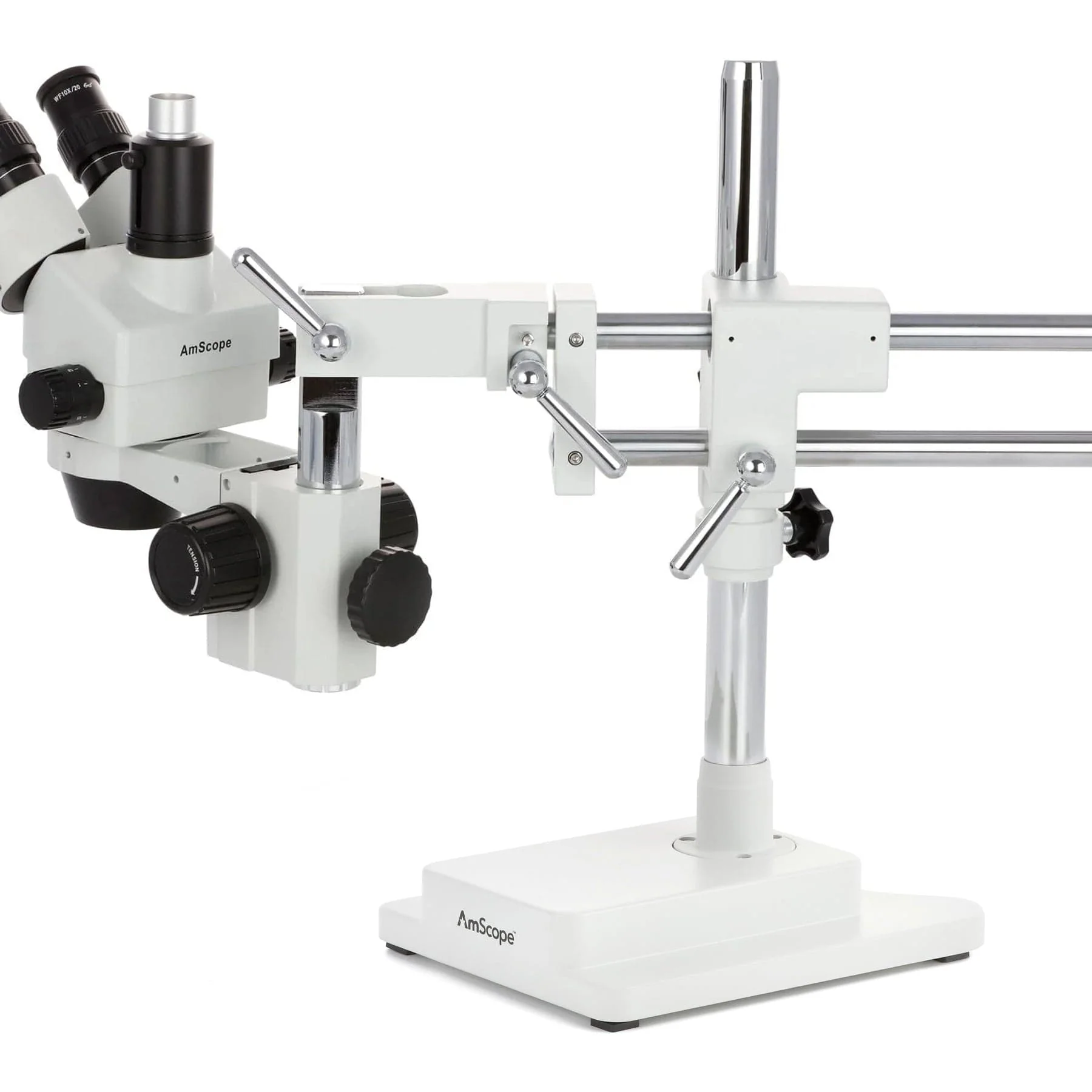 AmScope SM-4 Series Simul-Focal Zoom Trinocular Stereo Microscope with Multi-Zone 144 LED and Optional Digital Camera on Double Arm Boom Stand - Image 13