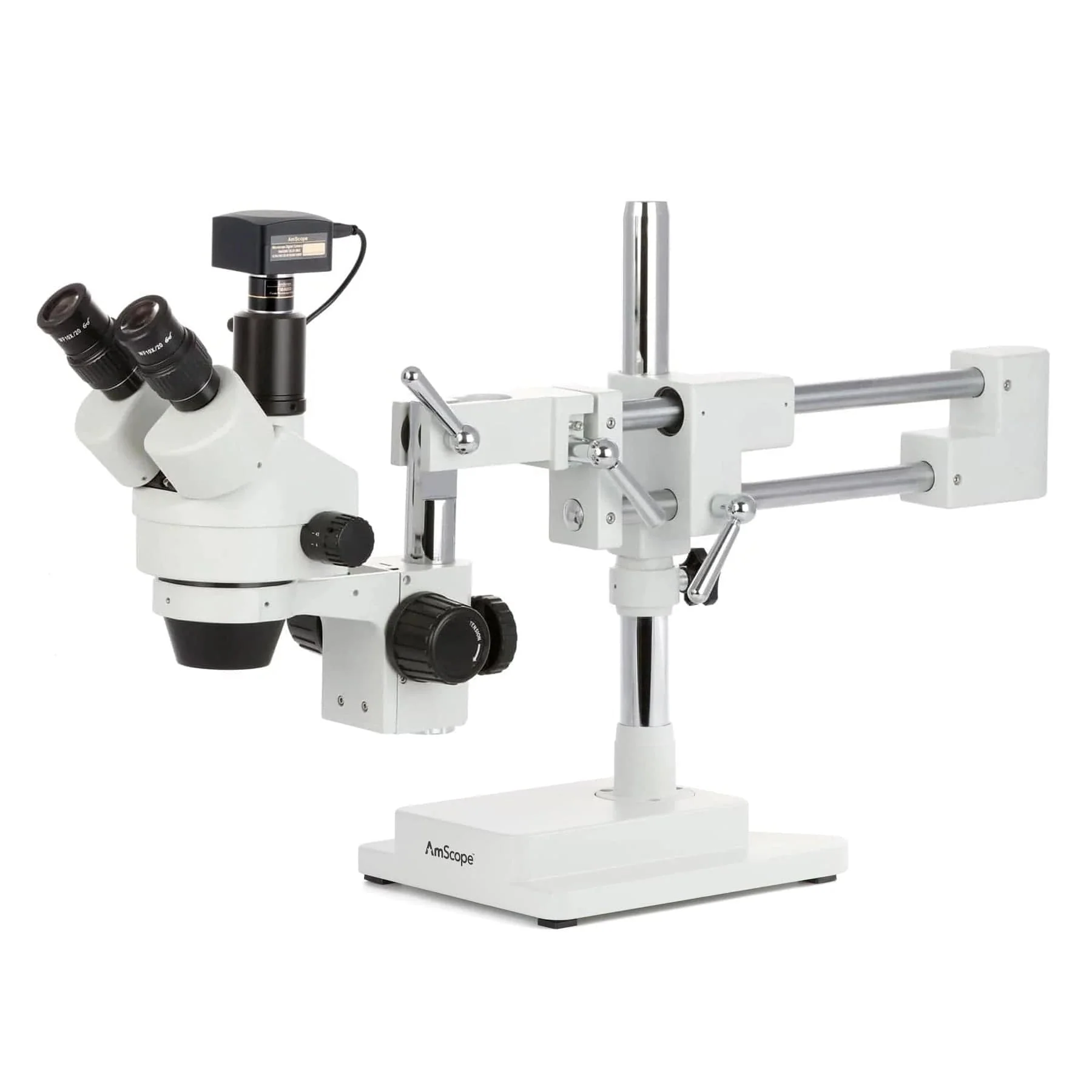 AmScope SM-4 Series Simul-Focal Zoom Trinocular Stereo Microscope with Optional Digital Camera on Double Arm Boom Stand - Image 4
