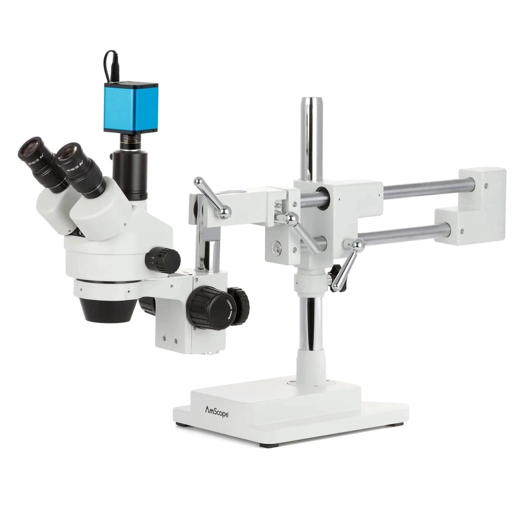 AmScope SM-4 Series Simul-Focal Zoom Trinocular Stereo Microscope with Auto Focus Camera on Double Arm Boom Stand - Image 2