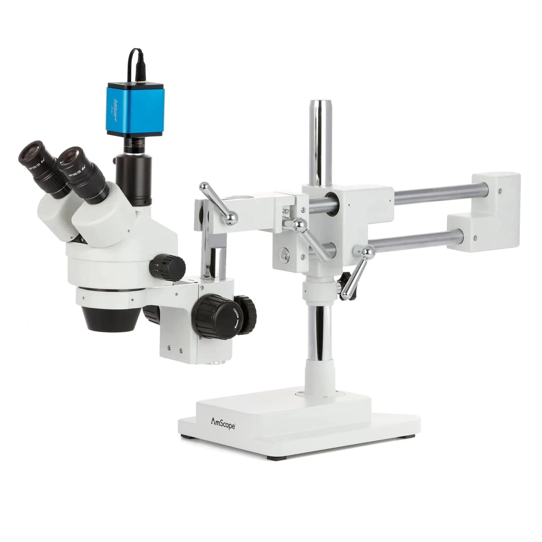 AmScope SM-4 Series Simul-Focal Zoom Trinocular Stereo Microscope with Auto Focus Camera on Double Arm Boom Stand - Image 3