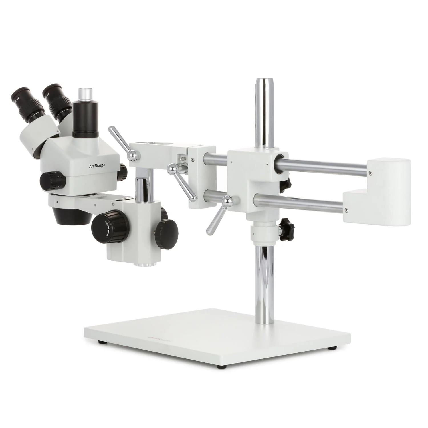 AmScope SM-4 Series Simul-Focal Zoom Trinocular Stereo Microscope with 150W Halogen Dual Fiber Gooseneck Lights and HDMI Camera on Double Arm Boom Stand - Image 10